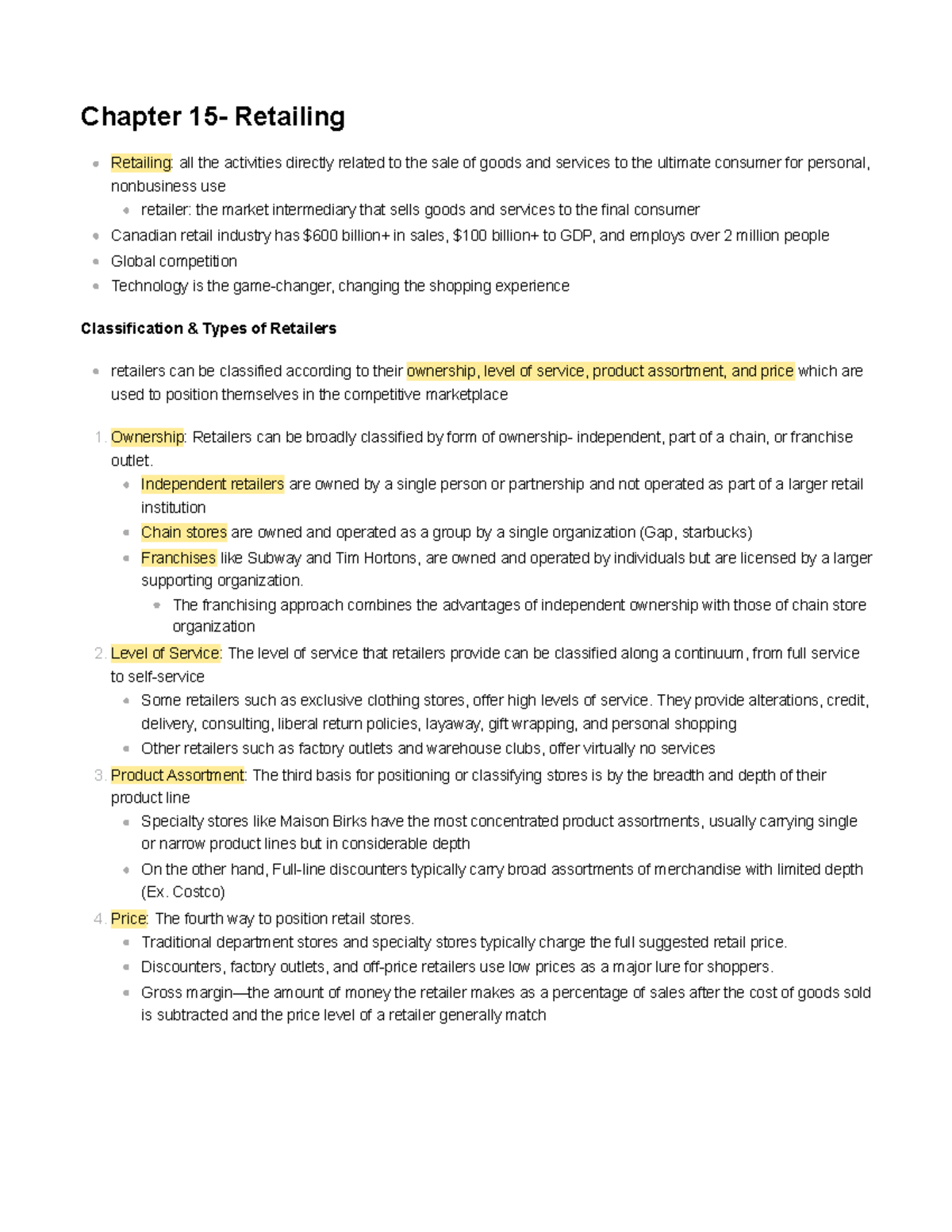 Chapter 15- Retailing - lecture notes - Chapter 15- Retailing Retailing ...