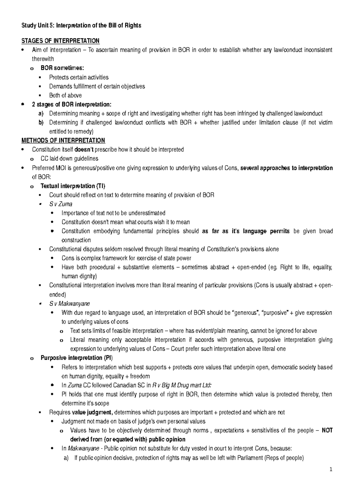 Study Unit 5 - FUR2602 - Study Unit 5: Interpretation of the Bill of ...