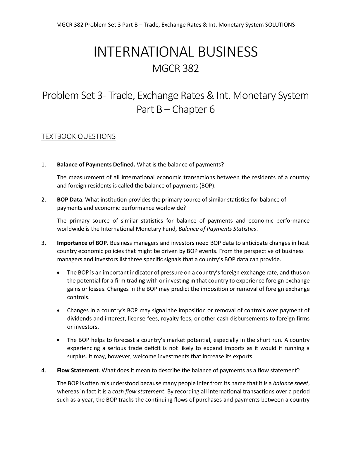 Problem Set 3 Part B Trade FX Int. Monetary System Solutions ...