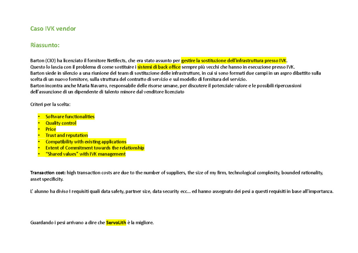 5) IVK - analysis of the business case of IVK - Caso IVK vendor ...