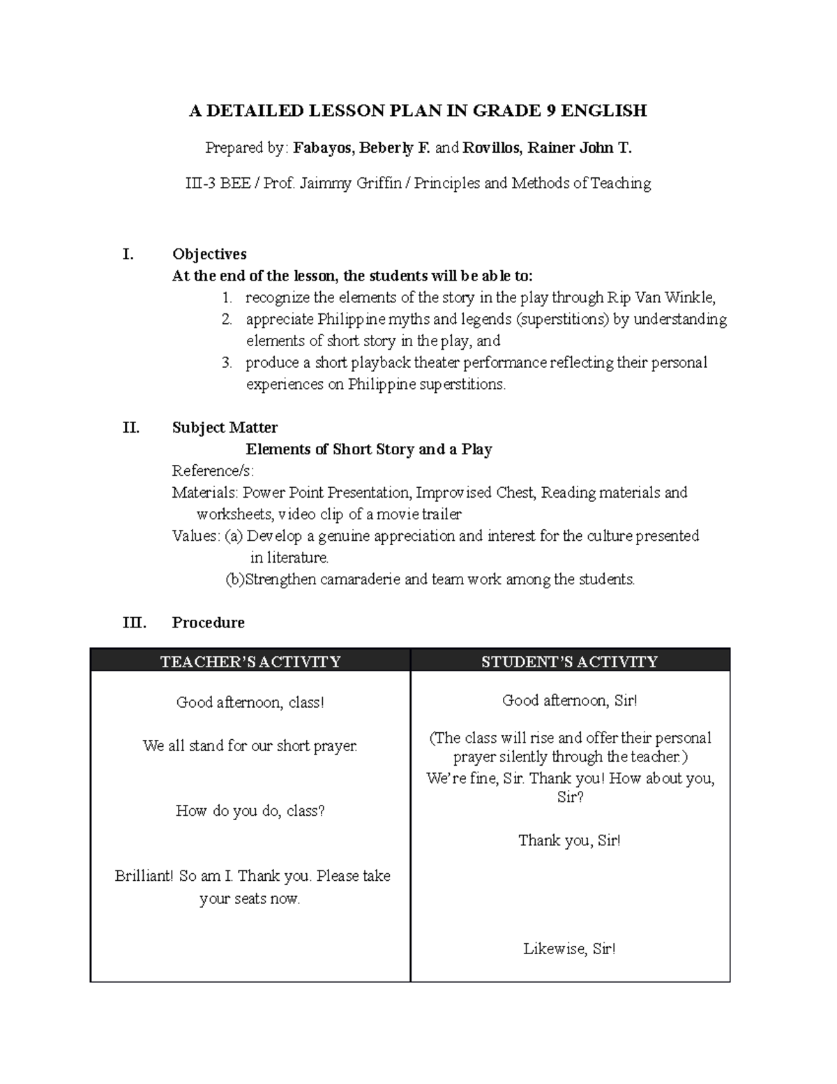 A Detailed Lesson PLAN IN Grade 9 Englis A DETAILED LESSON PLAN IN 