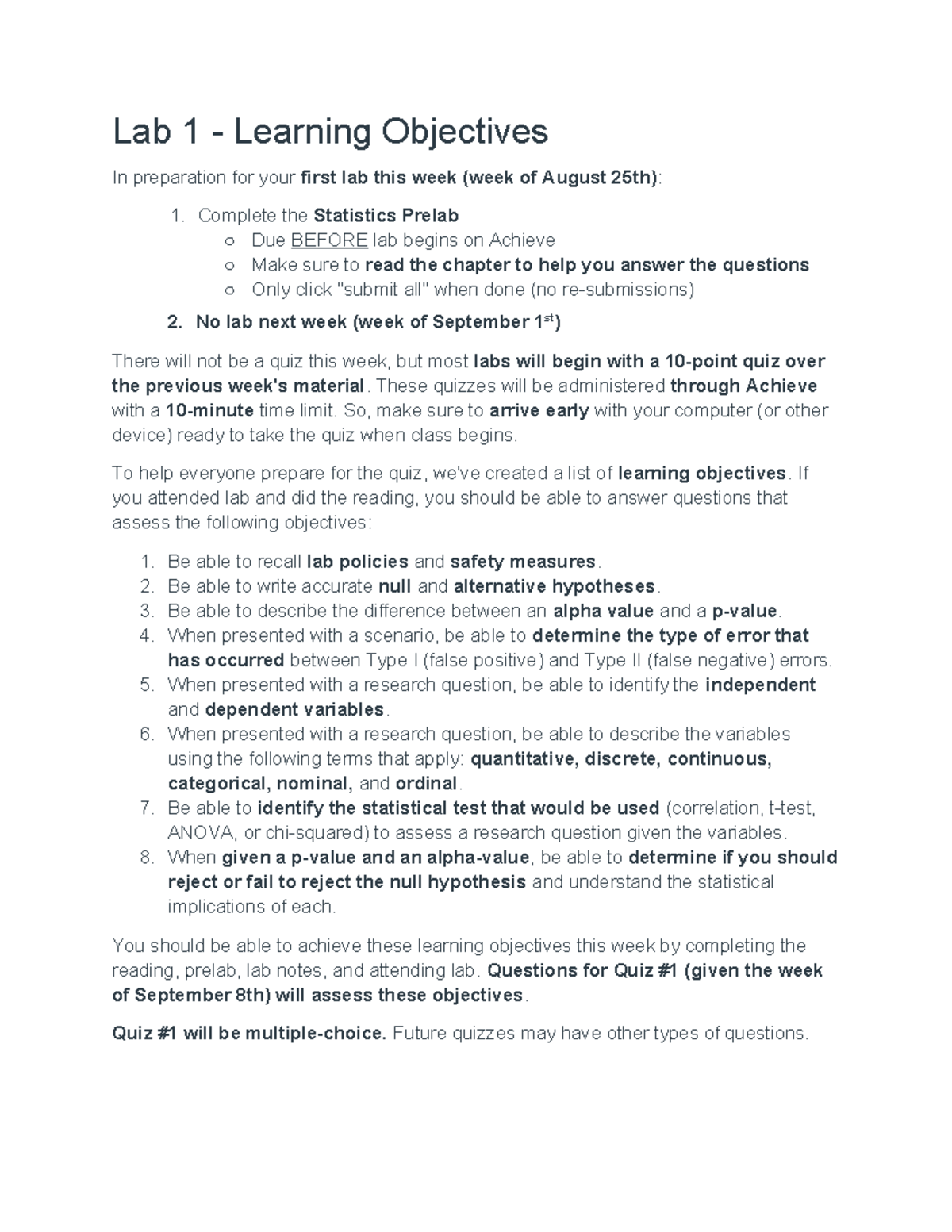 Learning Obj Week2 - Lab 1 - Learning Objectives In preparation for ...