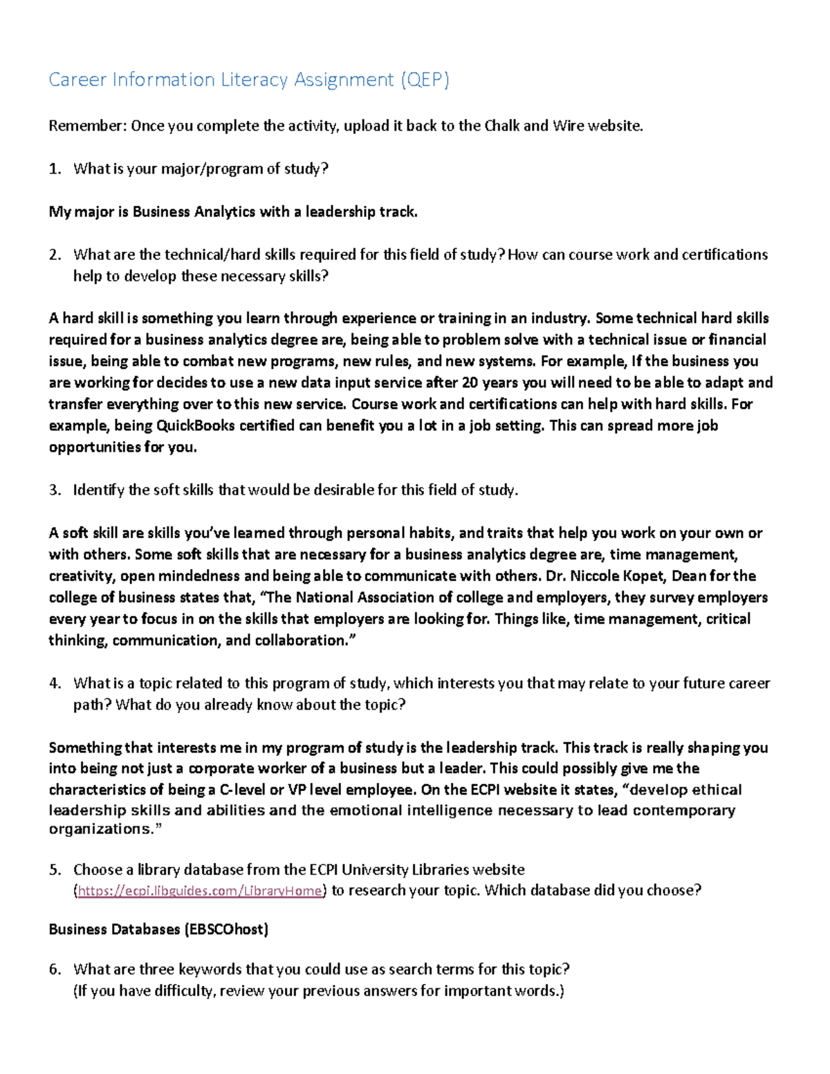 Information Literacy Assignment 1 What is your major/program of study