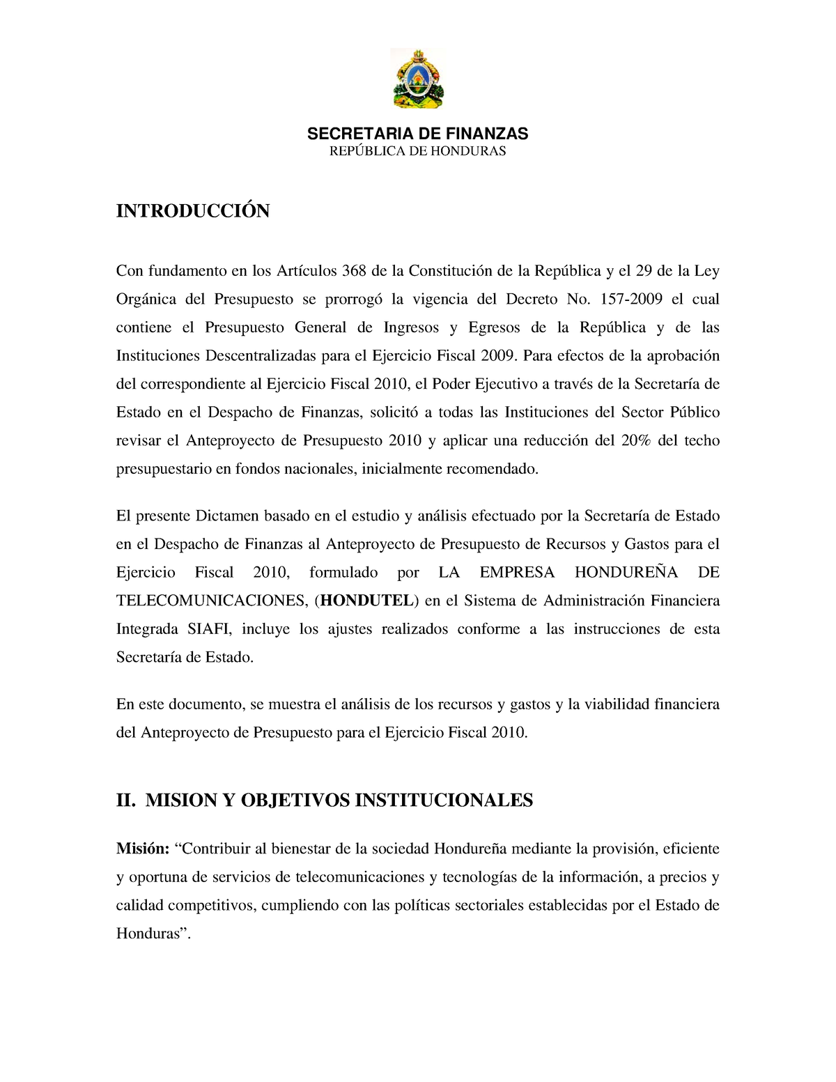 Secretaria De Finanzas Rep Blica De Honduras Rep Blica De Honduras