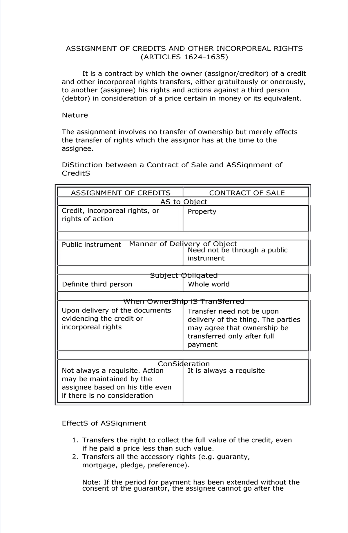 what is an assignment of credit