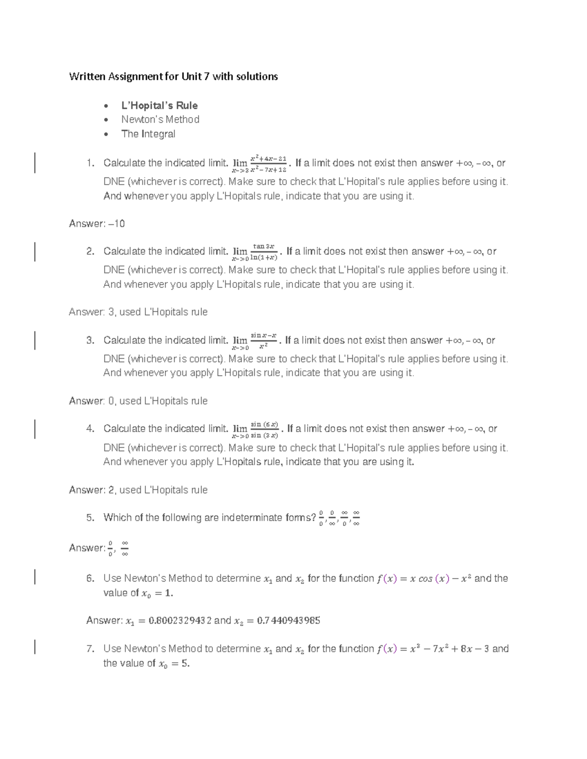 math 1211 written assignment unit 2