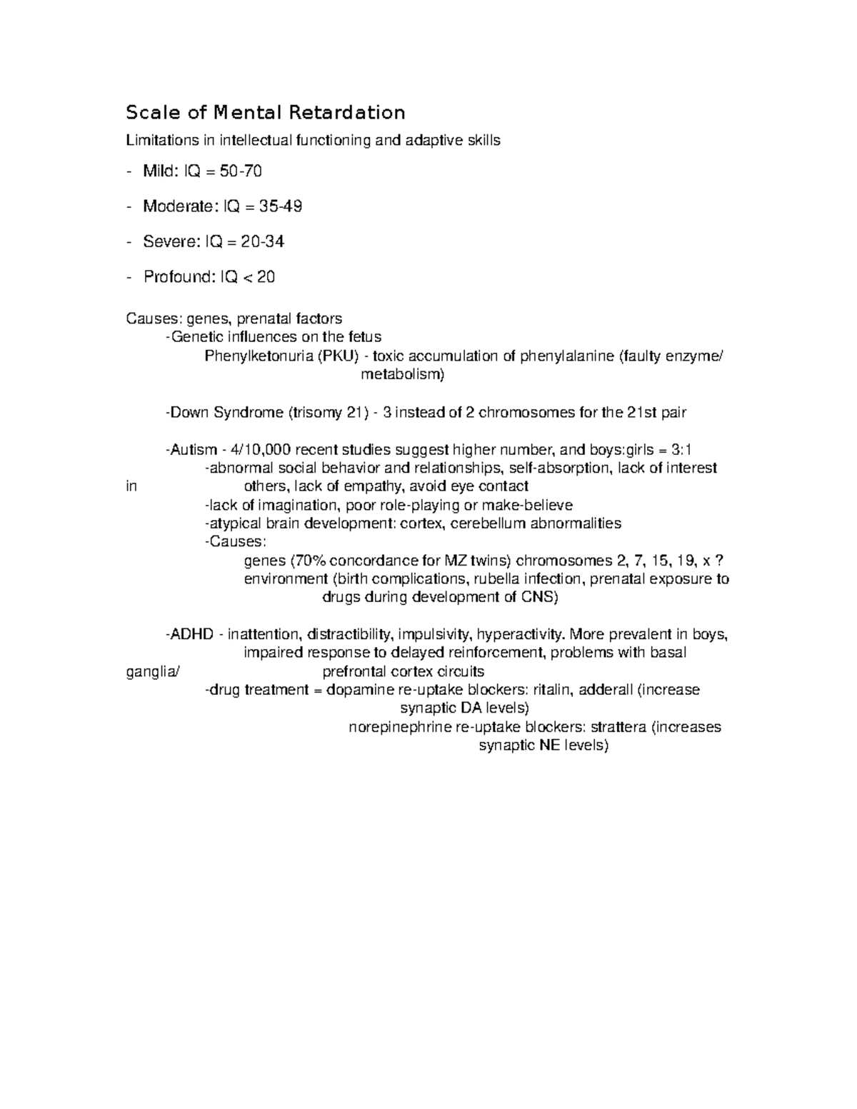 Physio Mental Retardation Notes Scale of Mental Retardation