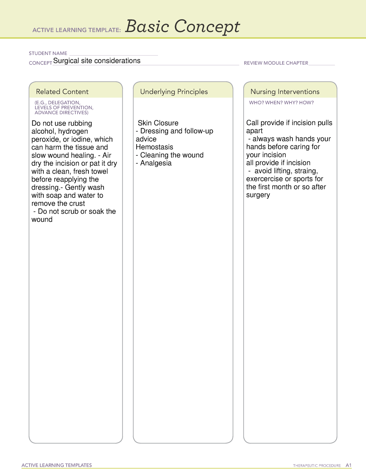 Surgical site considerations - ACTIVE LEARNING TEMPLATES THERAPEUTIC ...