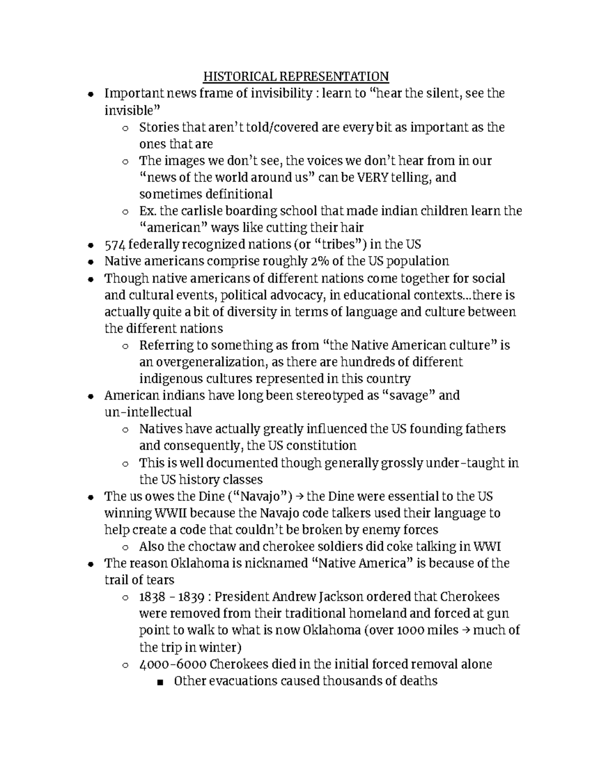 Historical representation (natives) HISTORICAL REPRESENTATION Important news frame of Studocu