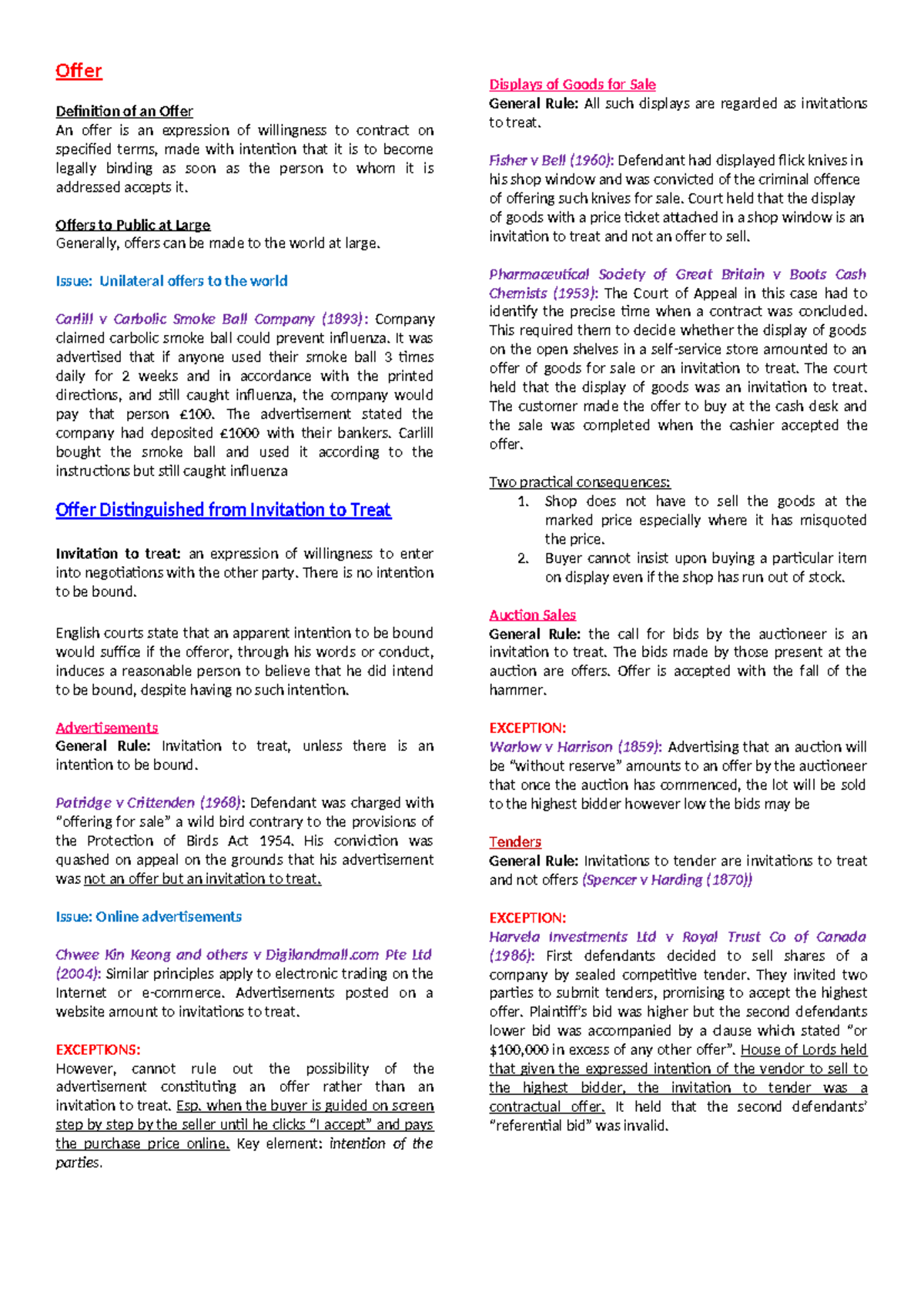 BL Case Summary - Offer Definition of an Offer An offer is an ...