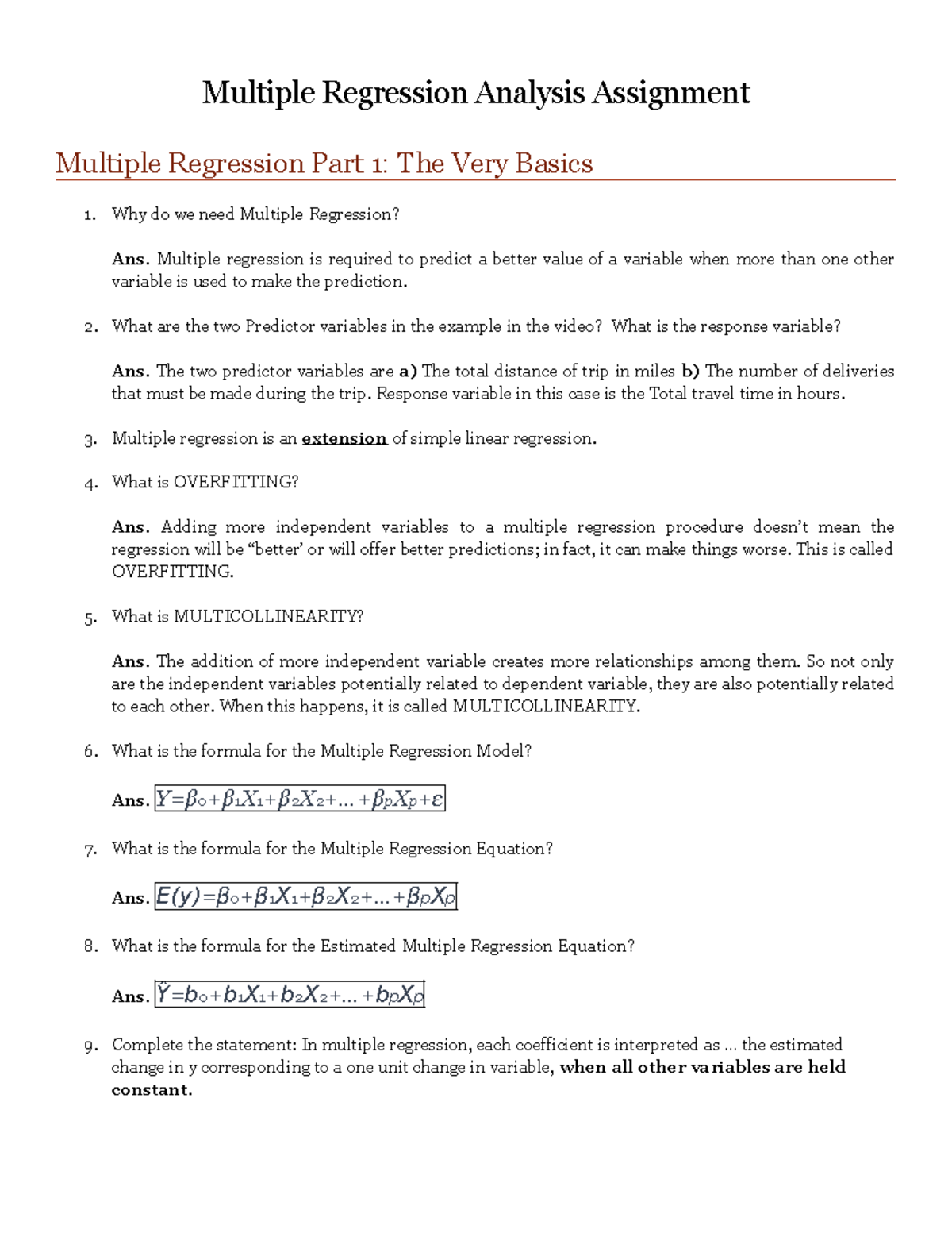 Multiple Regression Analysis Assignment-done - Multiple Regression ...