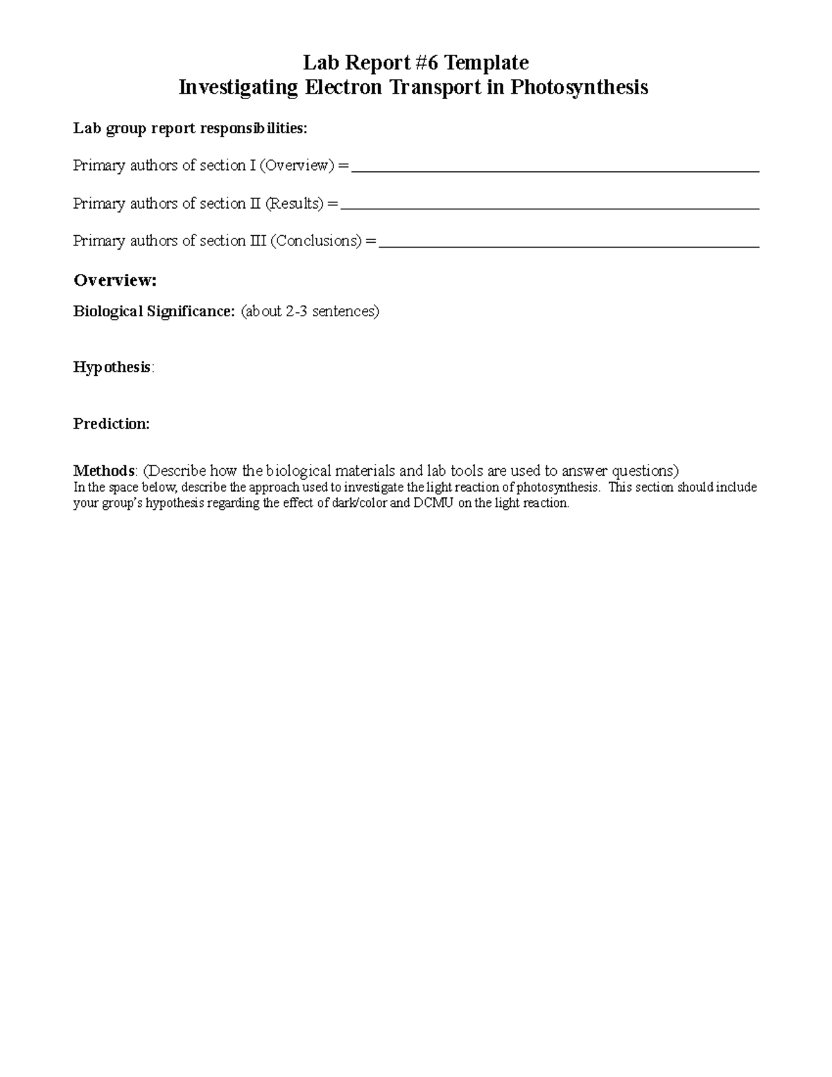 BIO161 Lab Report 6 ntroduction to Cell and Molecular Biology Lab