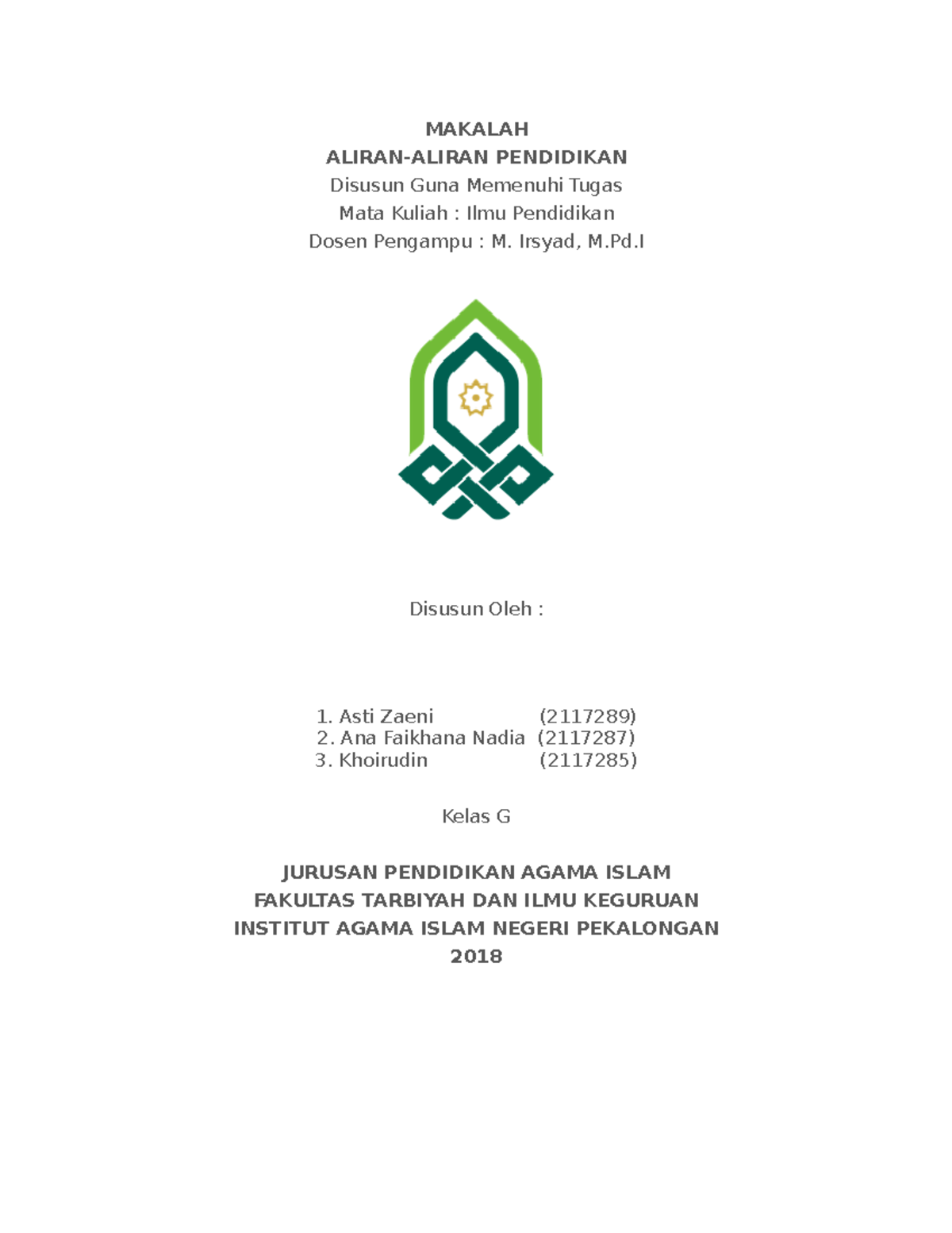 Makalah Pengantar Pendidikan - MAKALAH ALIRAN-ALIRAN PENDIDIKAN Disusun ...