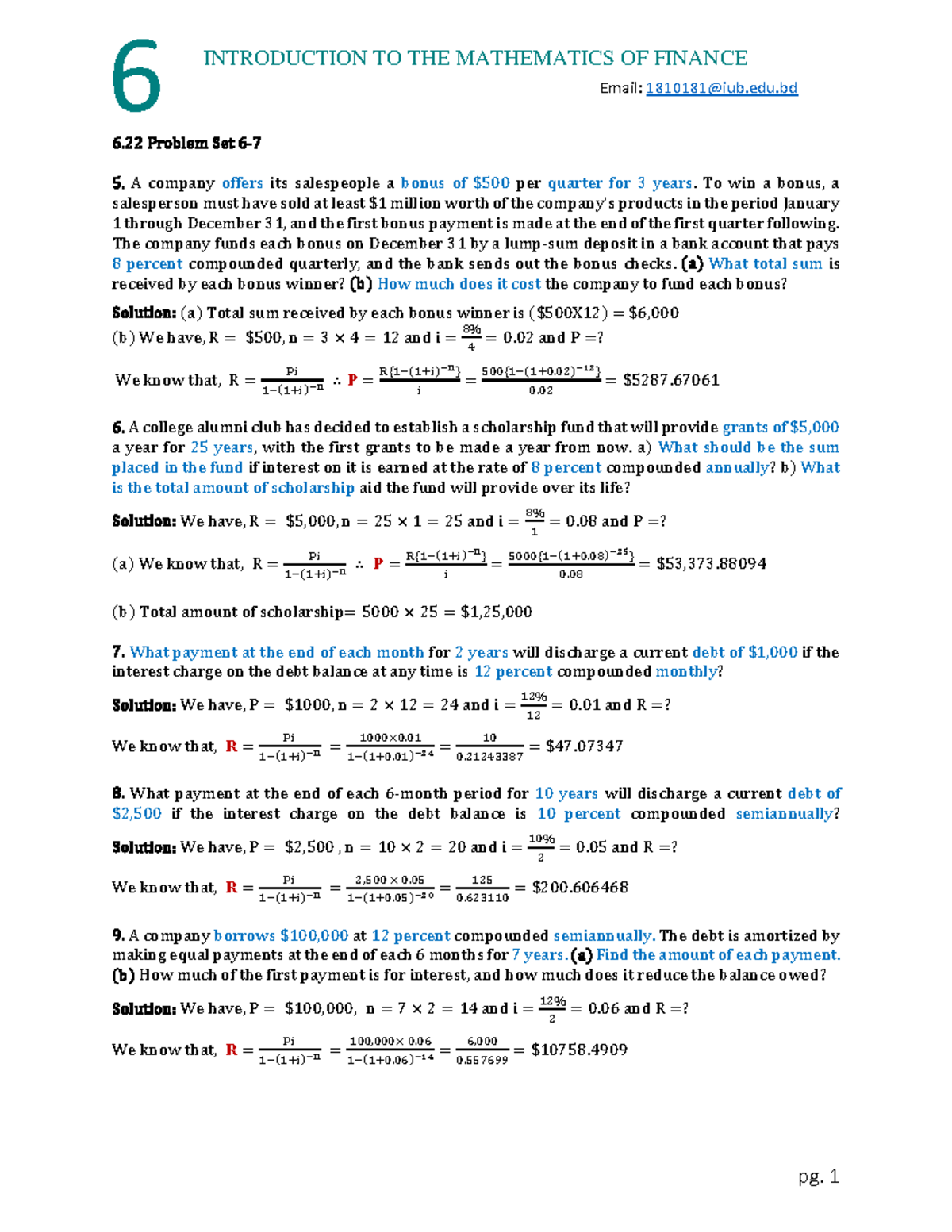 6.22 Problem Set 6-7 - Chapter 6 INTRODUCTION TO THE MATHEMATICS OF ...