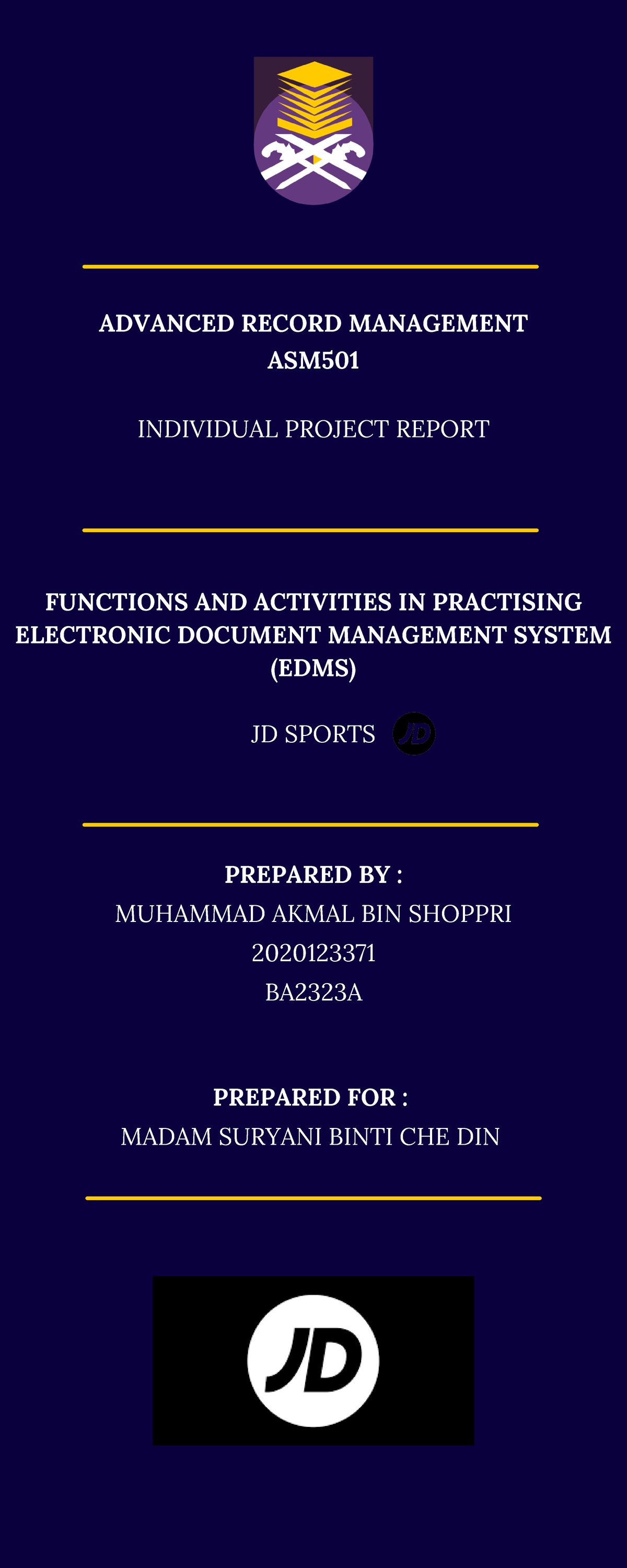 Individual Project Report Asm501 Functions And Activities In Individual Project Report Asm501 Functions And Activities In