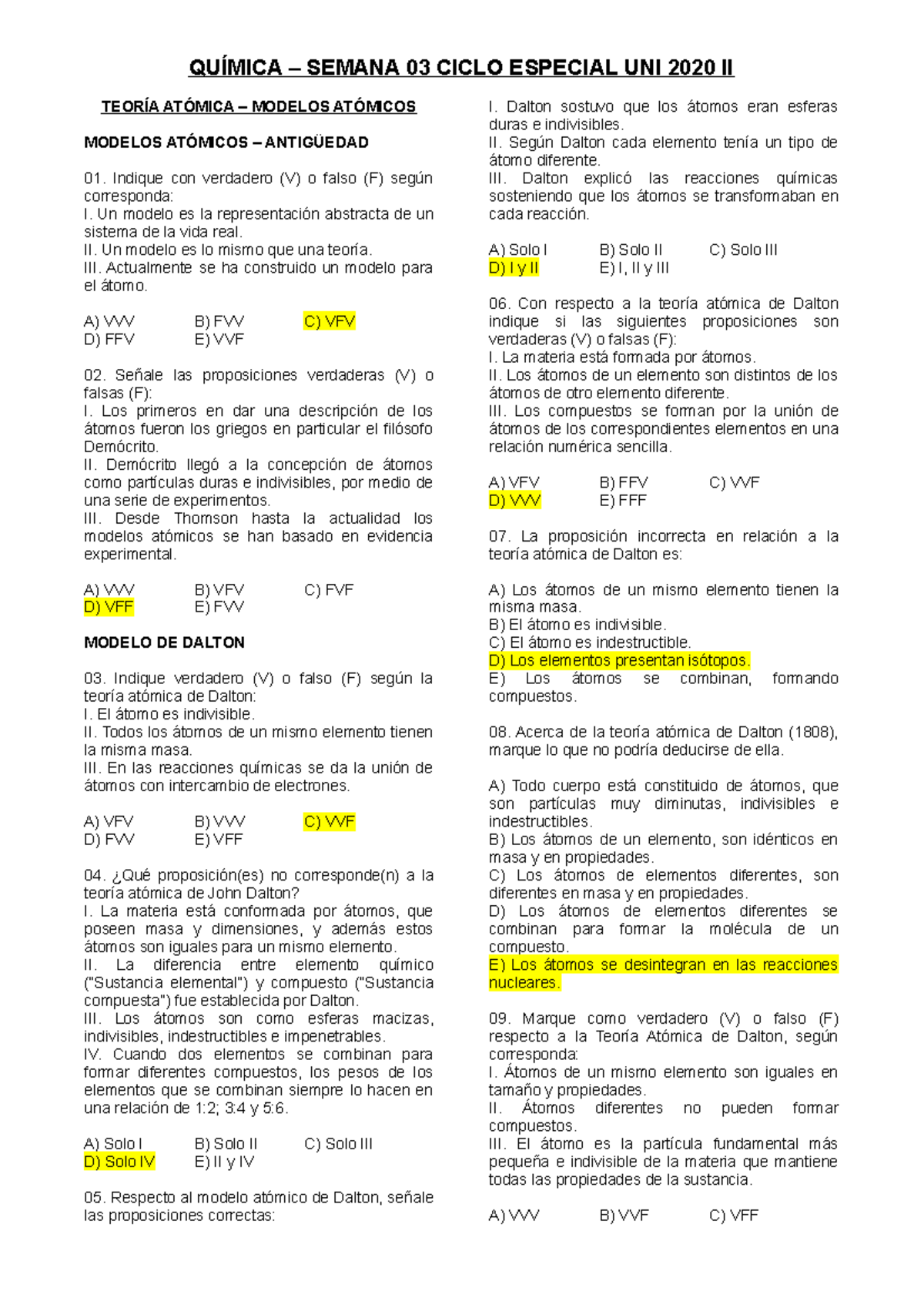 Semana 03 Ciclo Especial UNI - Teoría Atómica - QUÍMICA – SEMANA 03 ...