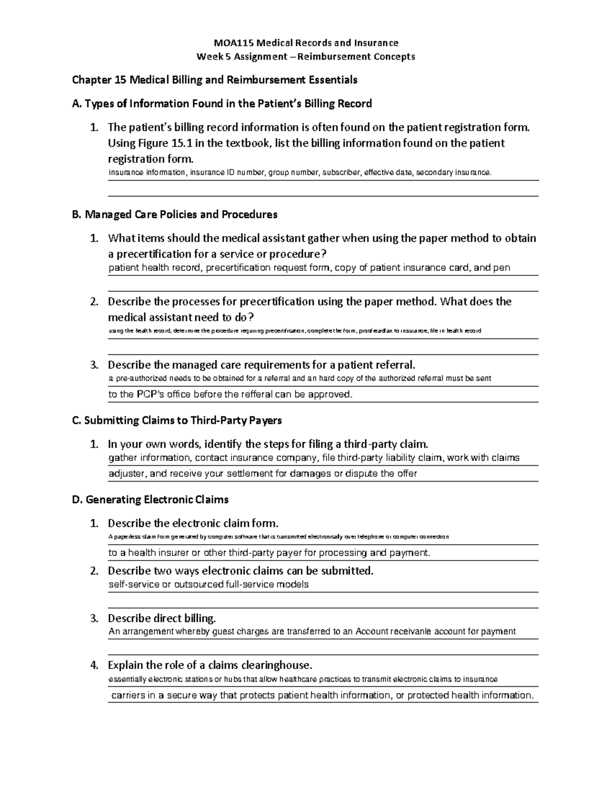 WEEK 5 Assign Completed - MOA115 Medical Records and Insurance Week 5 ...