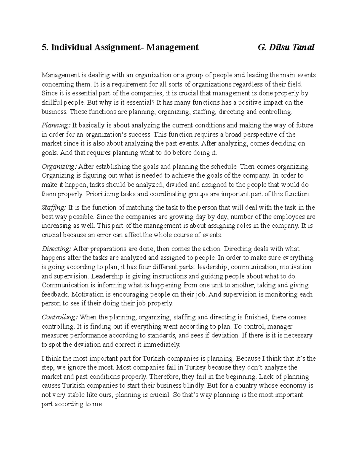 Management - Work assignment - 5. Individual Assignment- Management G ...