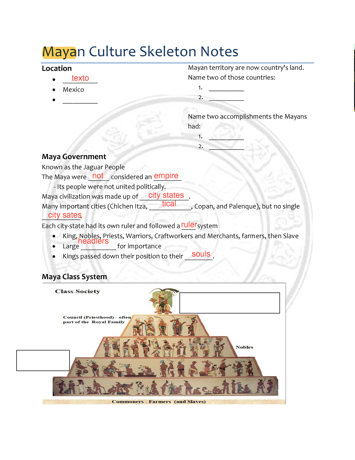 Maya Outline Mex DKf4N2 - Mayan Culture Skeleton Notes Location ...