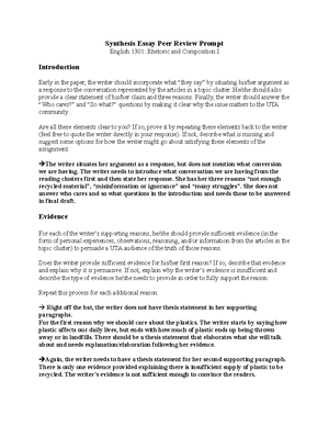 Thesis Support Essay How To Write A Thesis For A Narrative Essay also Topics For Argumentative Essays For High School Synthesis Essay Peer Review Prompt Engl Studocu Essay For Science