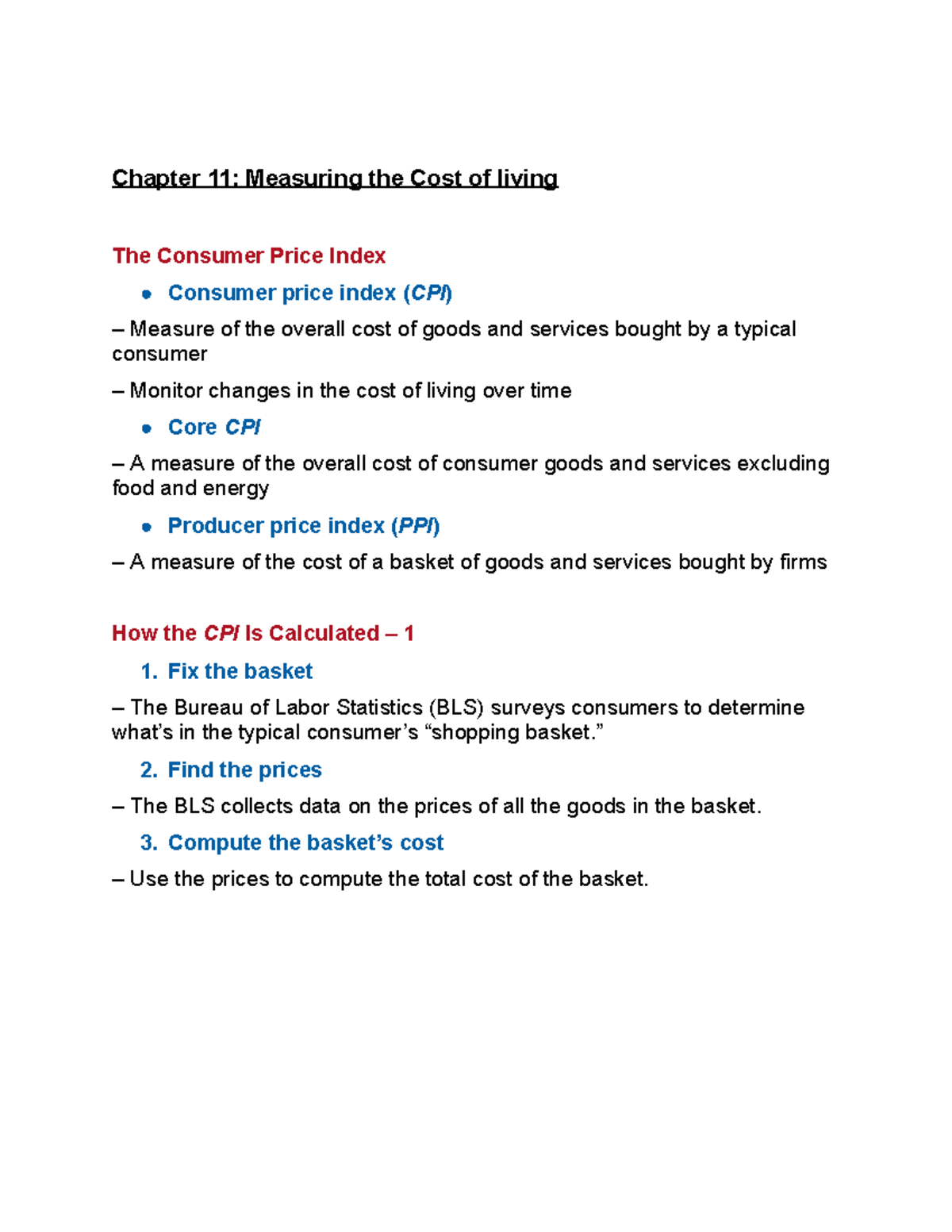 Chapter 11 Measuring the Cost of living - Chapter 11: Measuring the ...