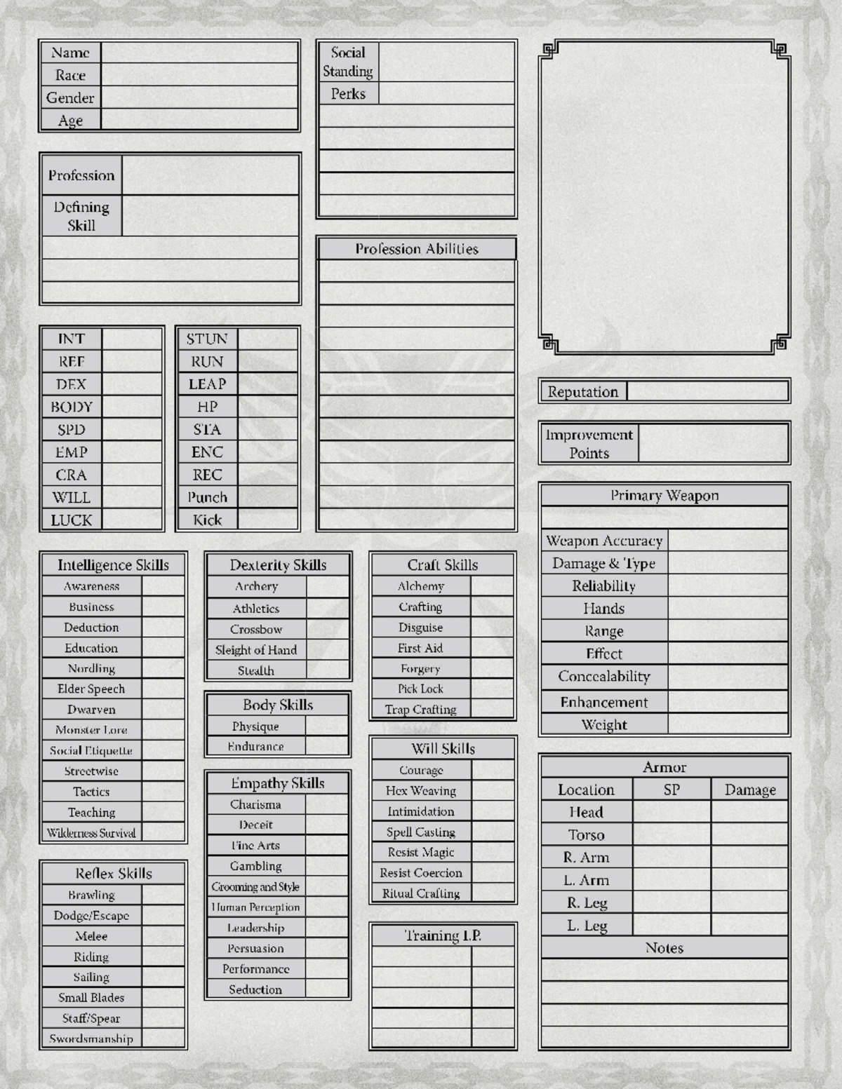 Fillable Witcher Character Sheet - Fisica 2 Experimental - Studocu