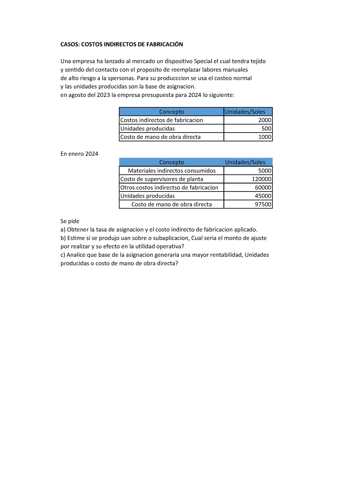 S S Ejercicios De Clase Cif Casos Costos Indirectos De Fabricaci