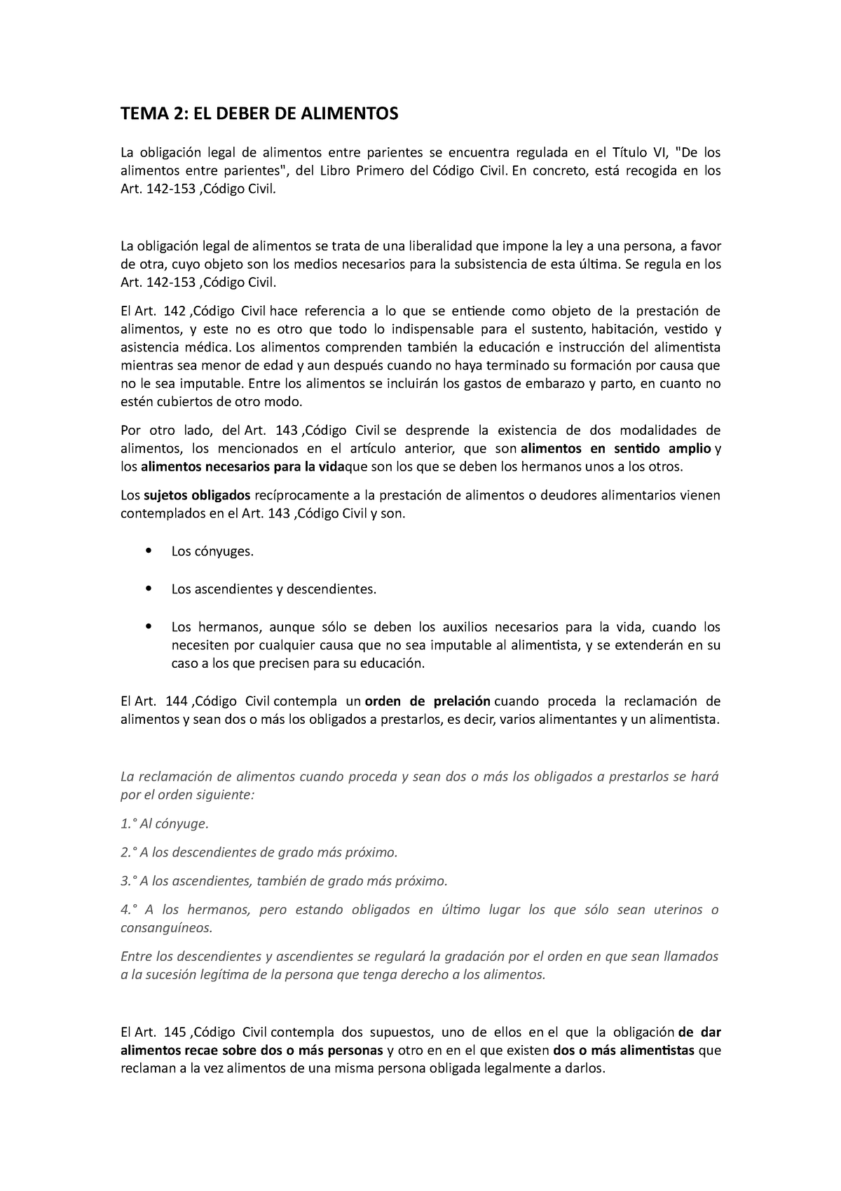 Tema 2 Temario Tema 2 El Deber De Alimentos La Obligación Legal De Alimentos Entre 1640