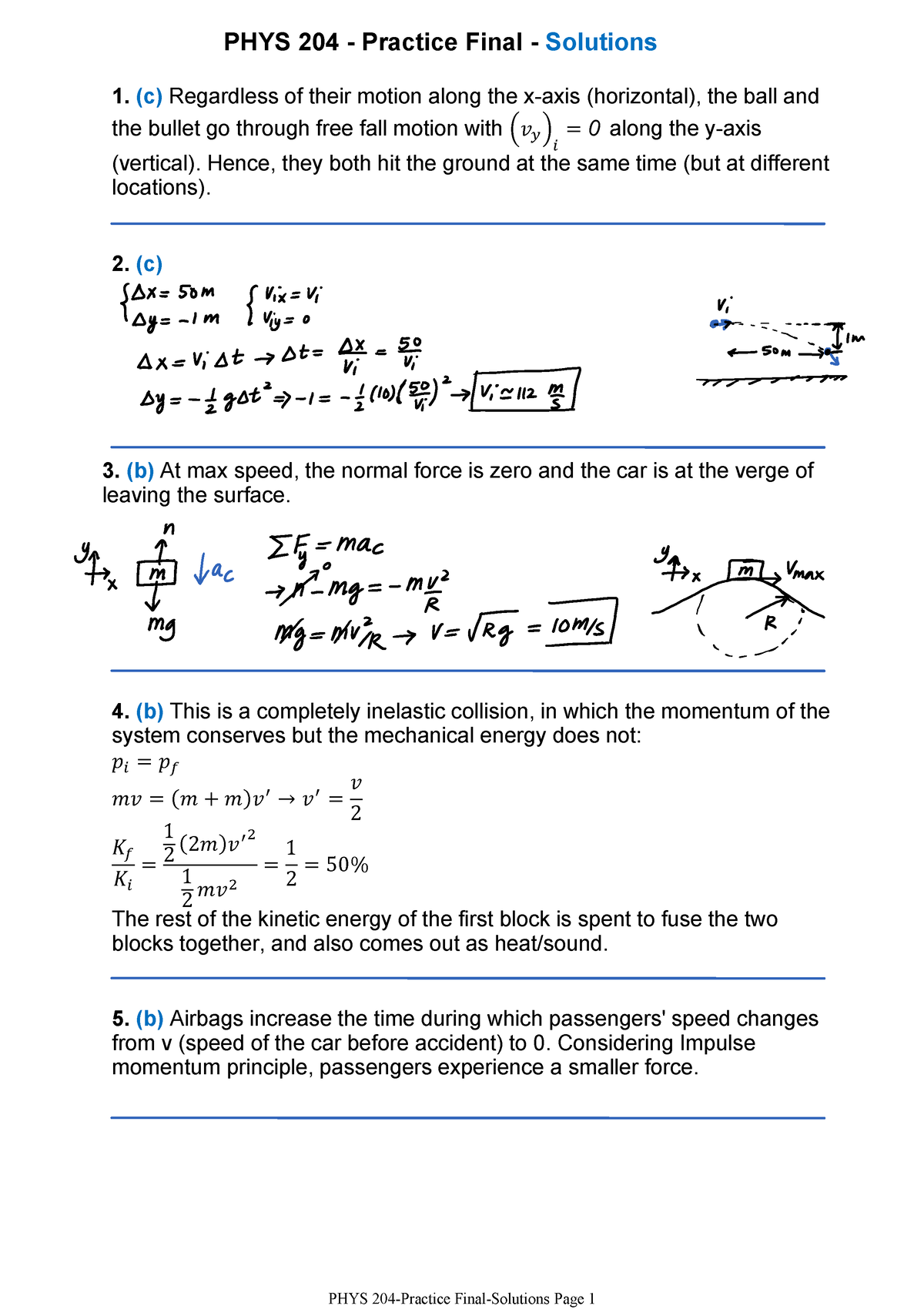 PHYS 204 - Practice Final Solutions - Updated Dec. 3rd - PHYS 204 ...