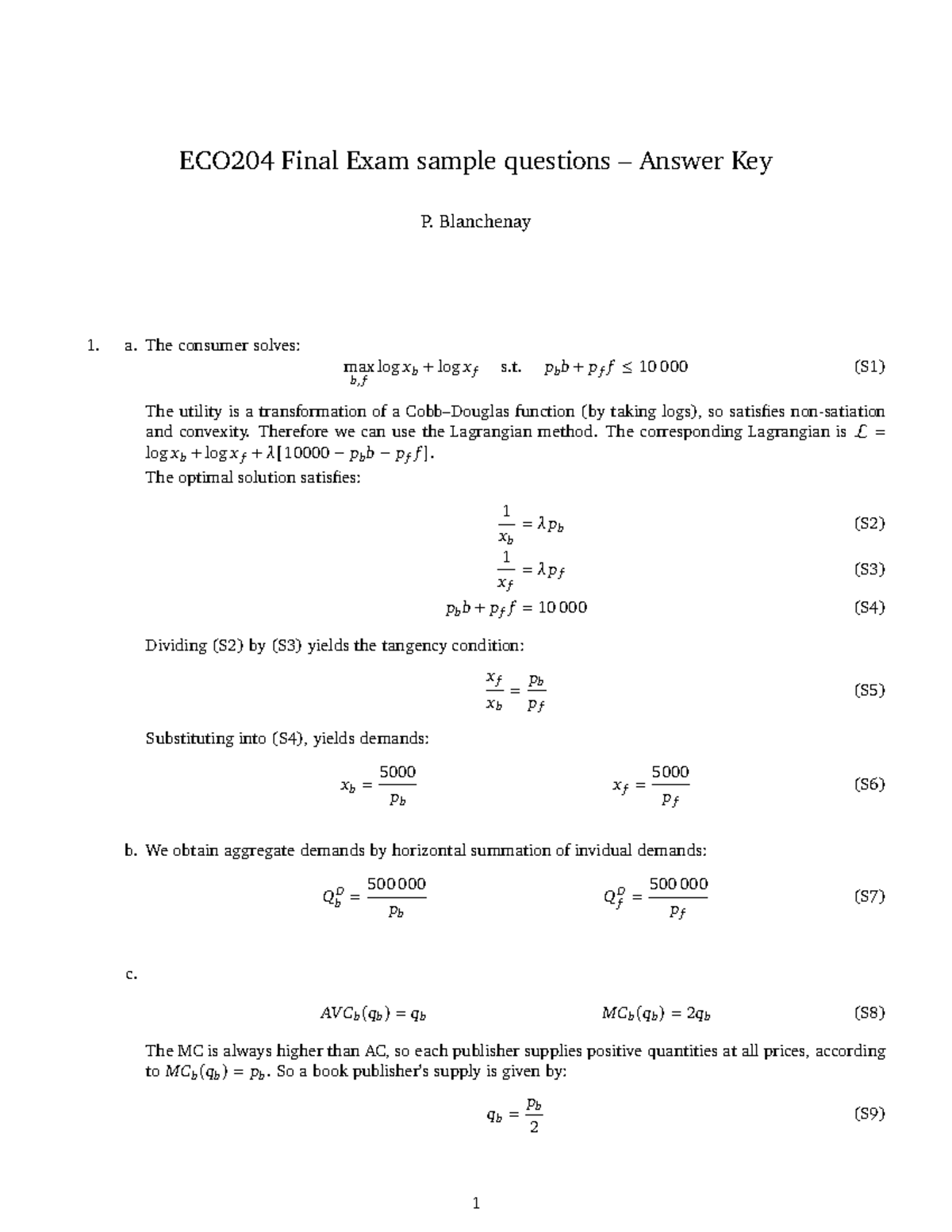 ECO204 Final Example Sample Questions Past Answer Key - ECO204 Final ...