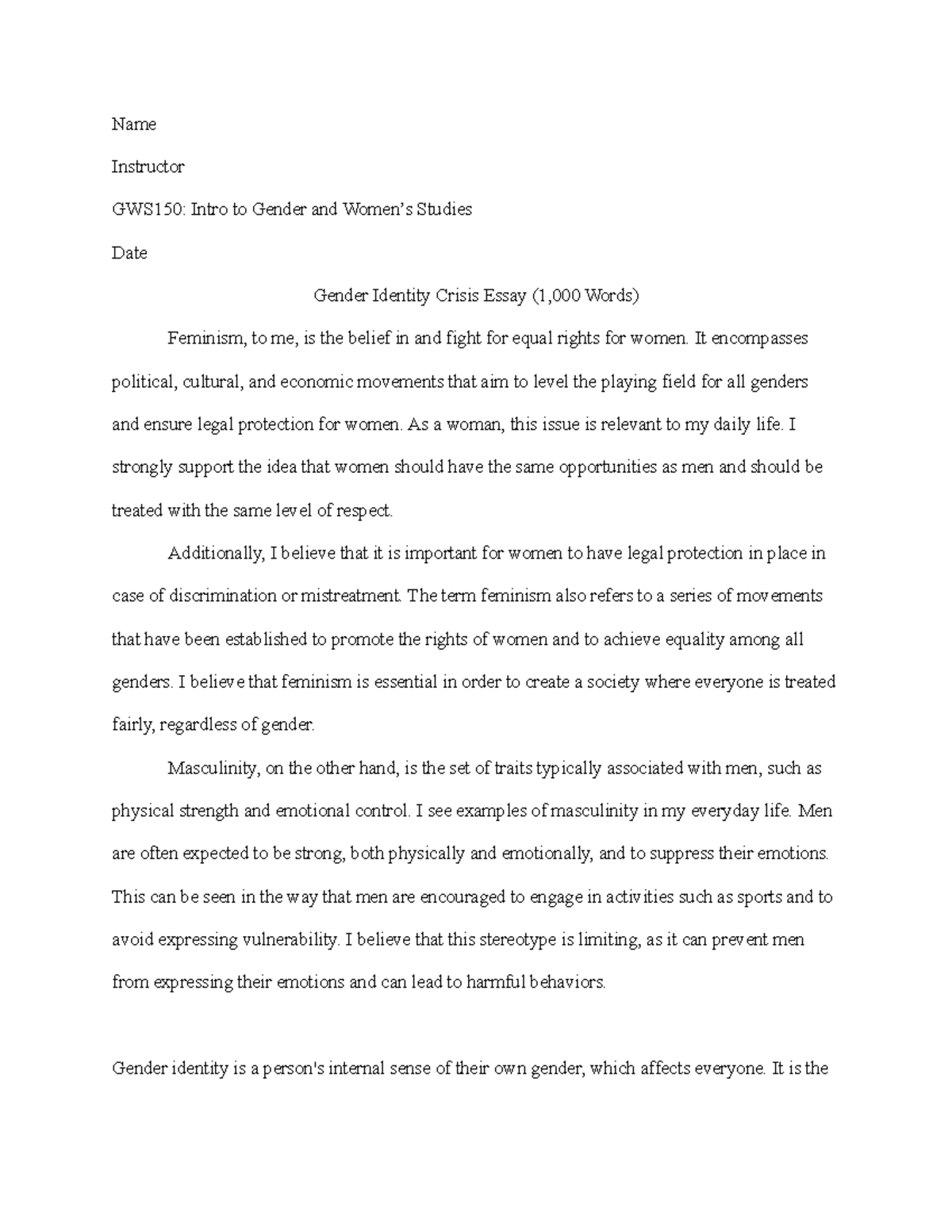 gender identity crisis essay