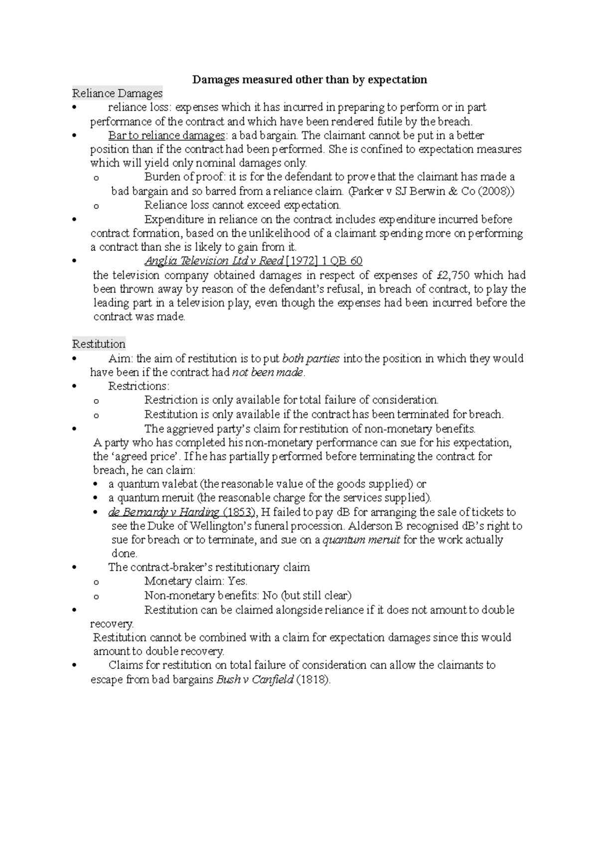 Damages 8 Expectation Damages Law Of Tort I Hku Studocu Damages 8 Expectation Damages Law Of Tort I Hku Studocu