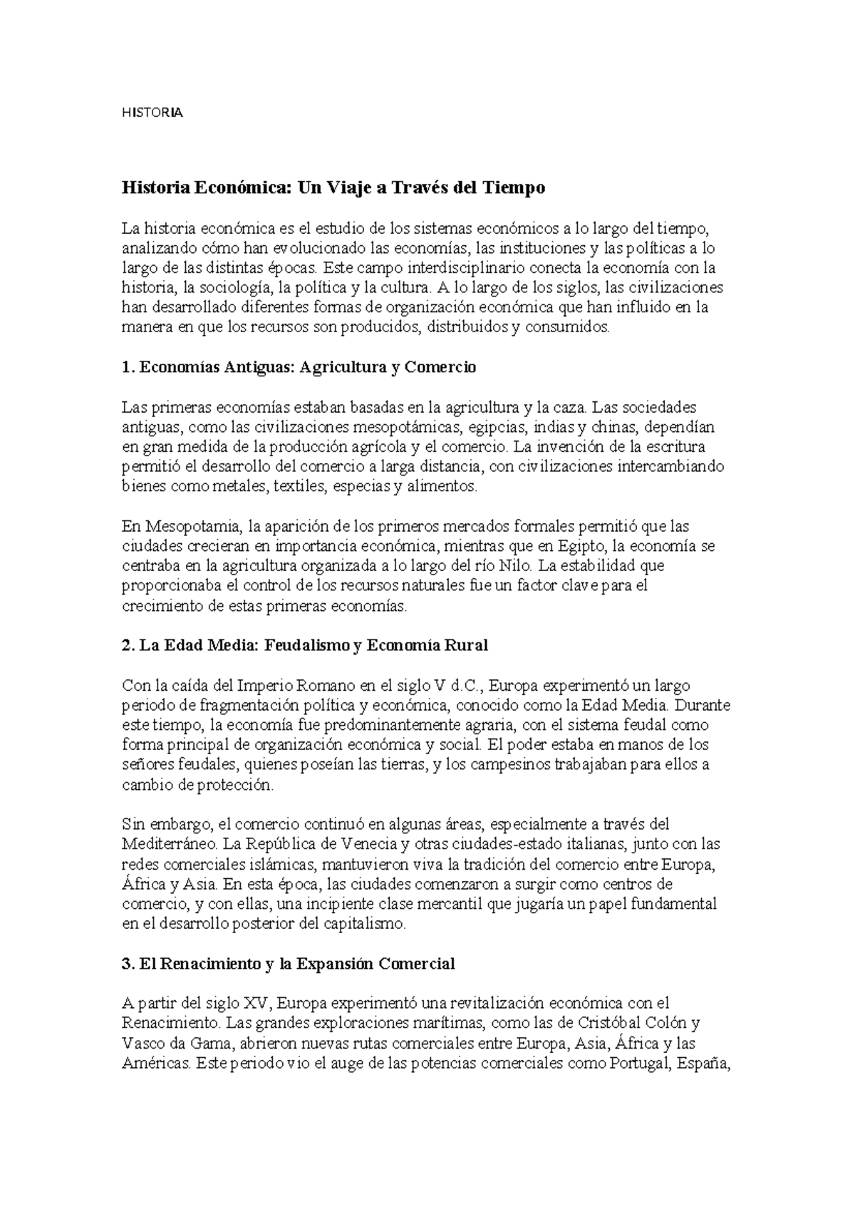 Historia - Podria - HISTORIA Historia Económica: Un Viaje a Través del ...