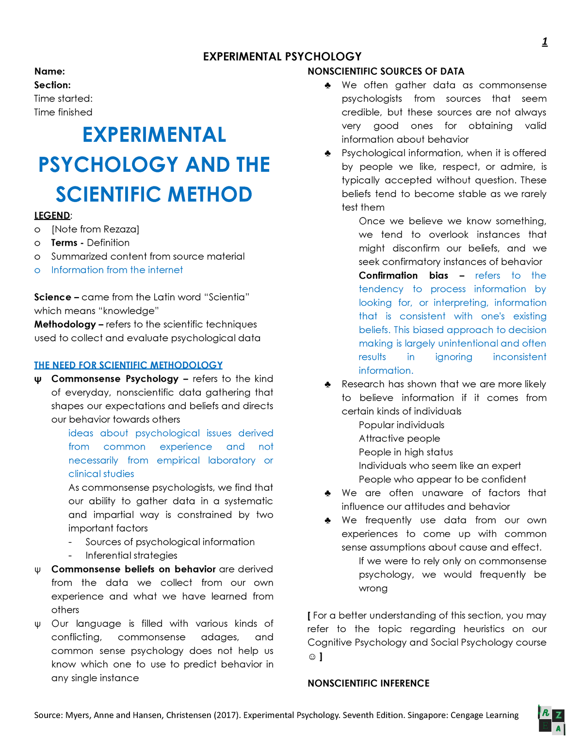 Lesson 1 Experimental Psychology And The Scientific Method ...