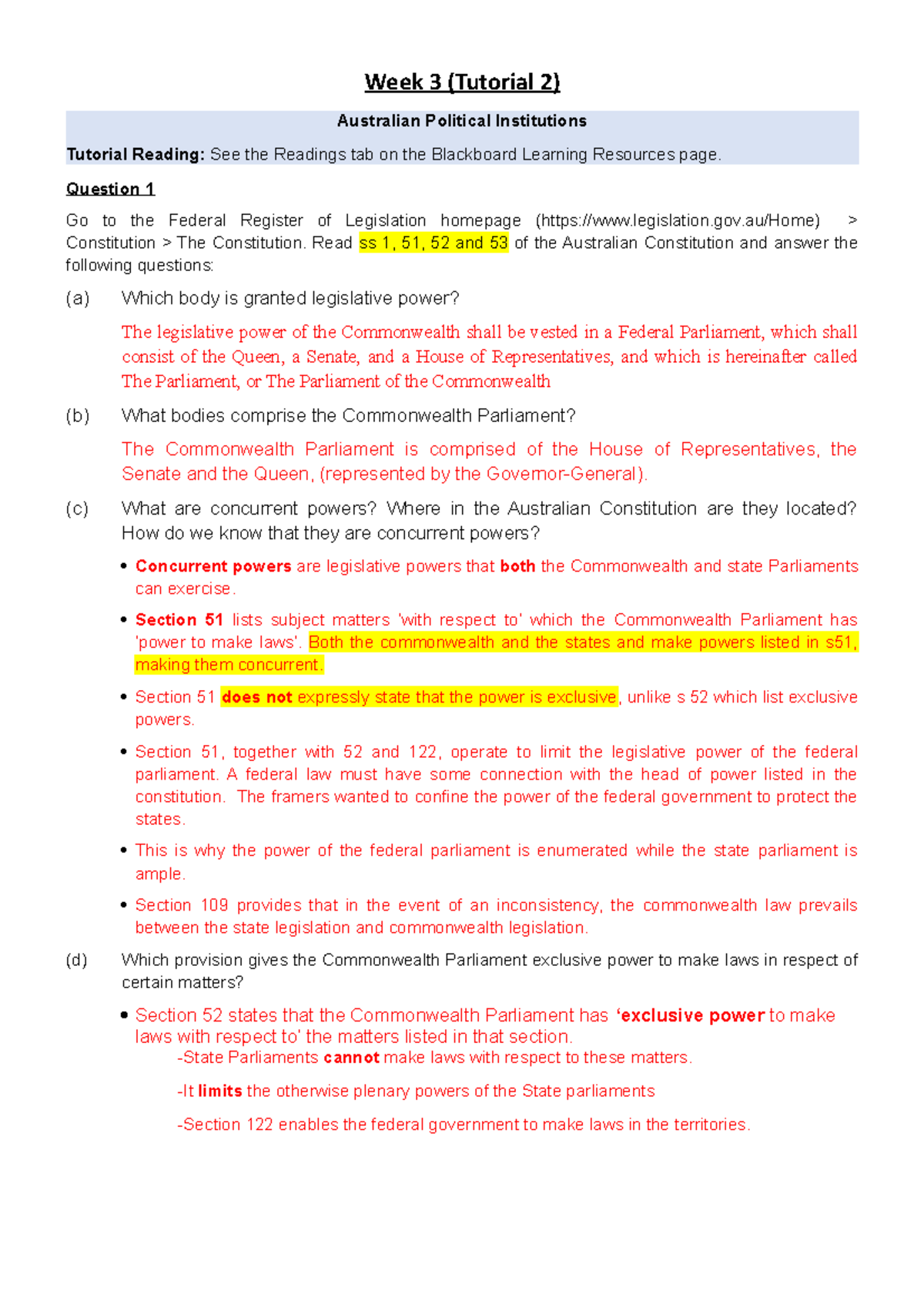 Week 3 Tutorial 2 (Complete) - Week 3 (Tutorial 2) Australian Political ...
