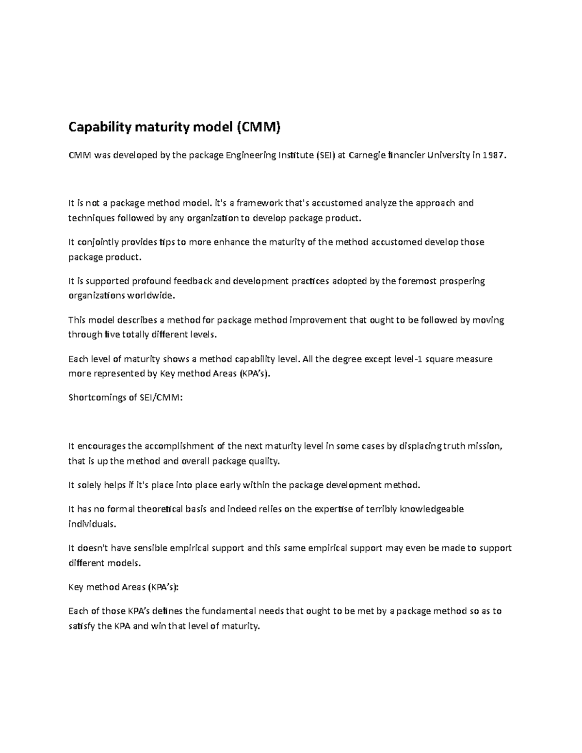 Capability Maturity Model CMM Software Engineering Studocu