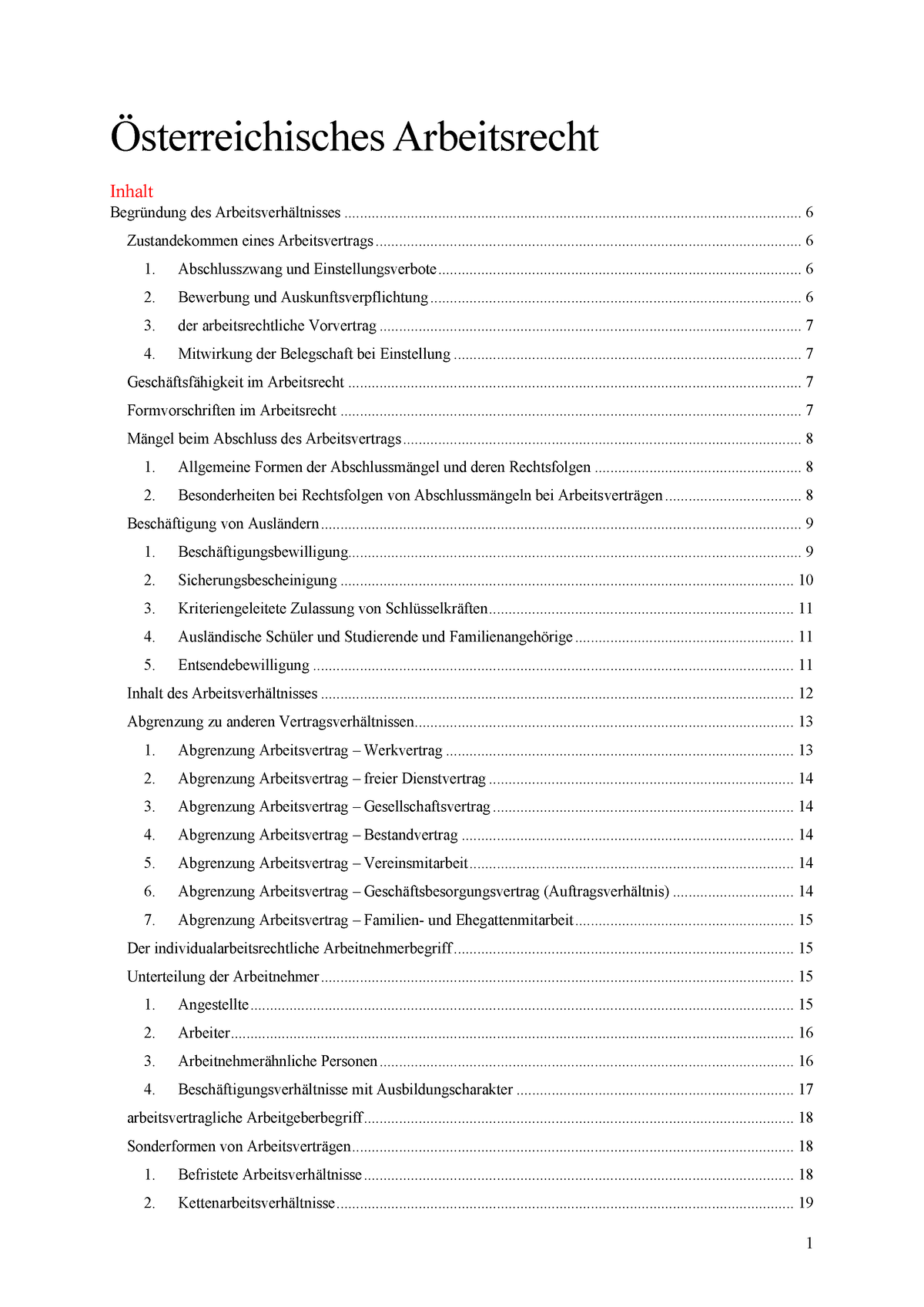 Arbeitsrechtzusammenfassung Vom Buch österreichisches Arbeitsrecht ...