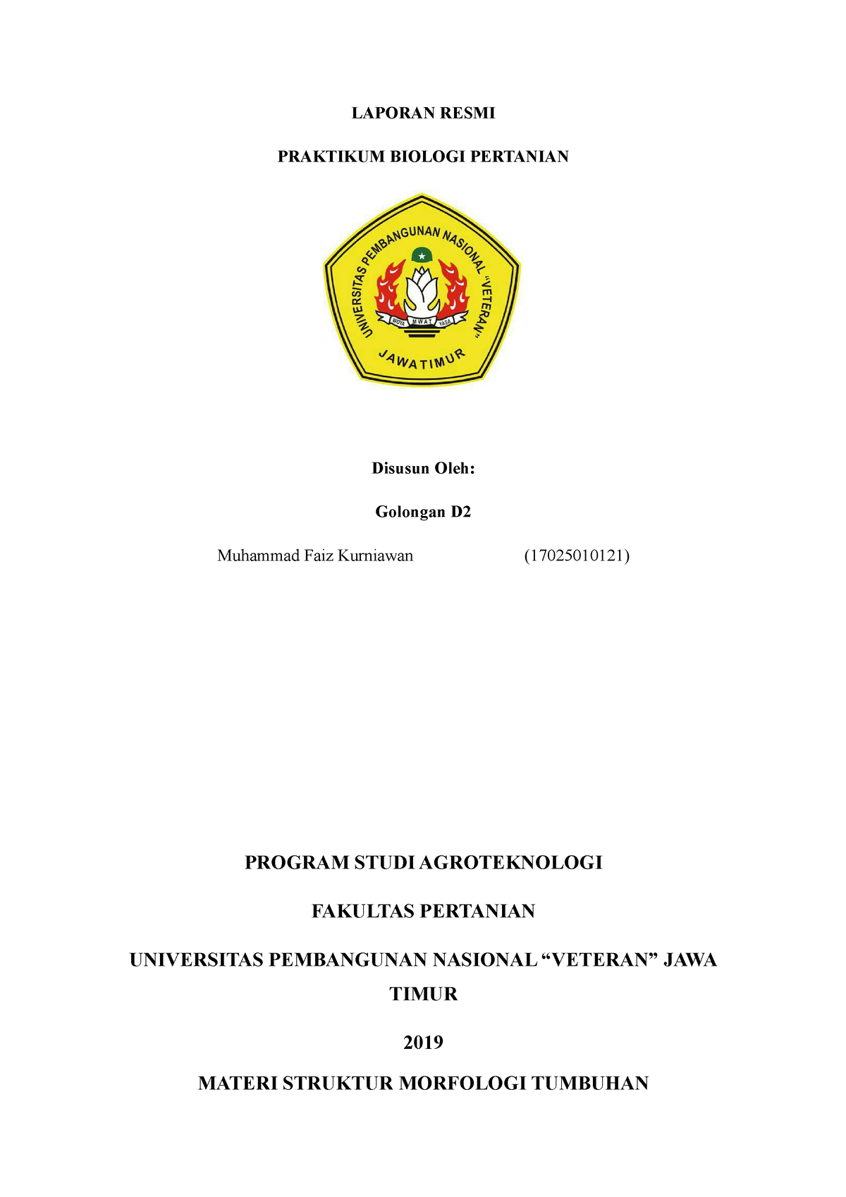 Laporan Struktur Morfologi Tumbuhan Laporan Resmi Praktikum Biologi Pertanian Disusun Oleh 1974