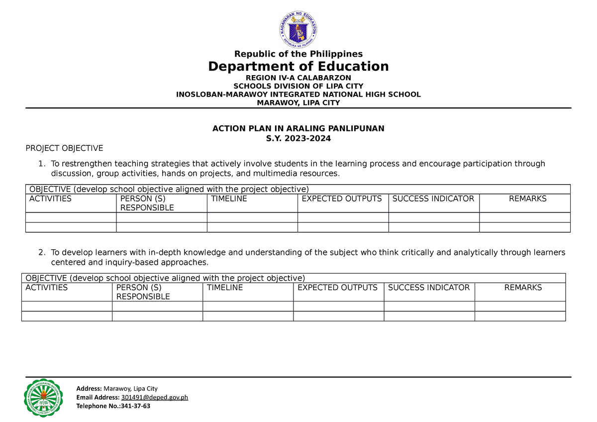 Action PLAN IN Araling Panlipunan 2023 2024 Republic Of The   Thumb 1200 848 