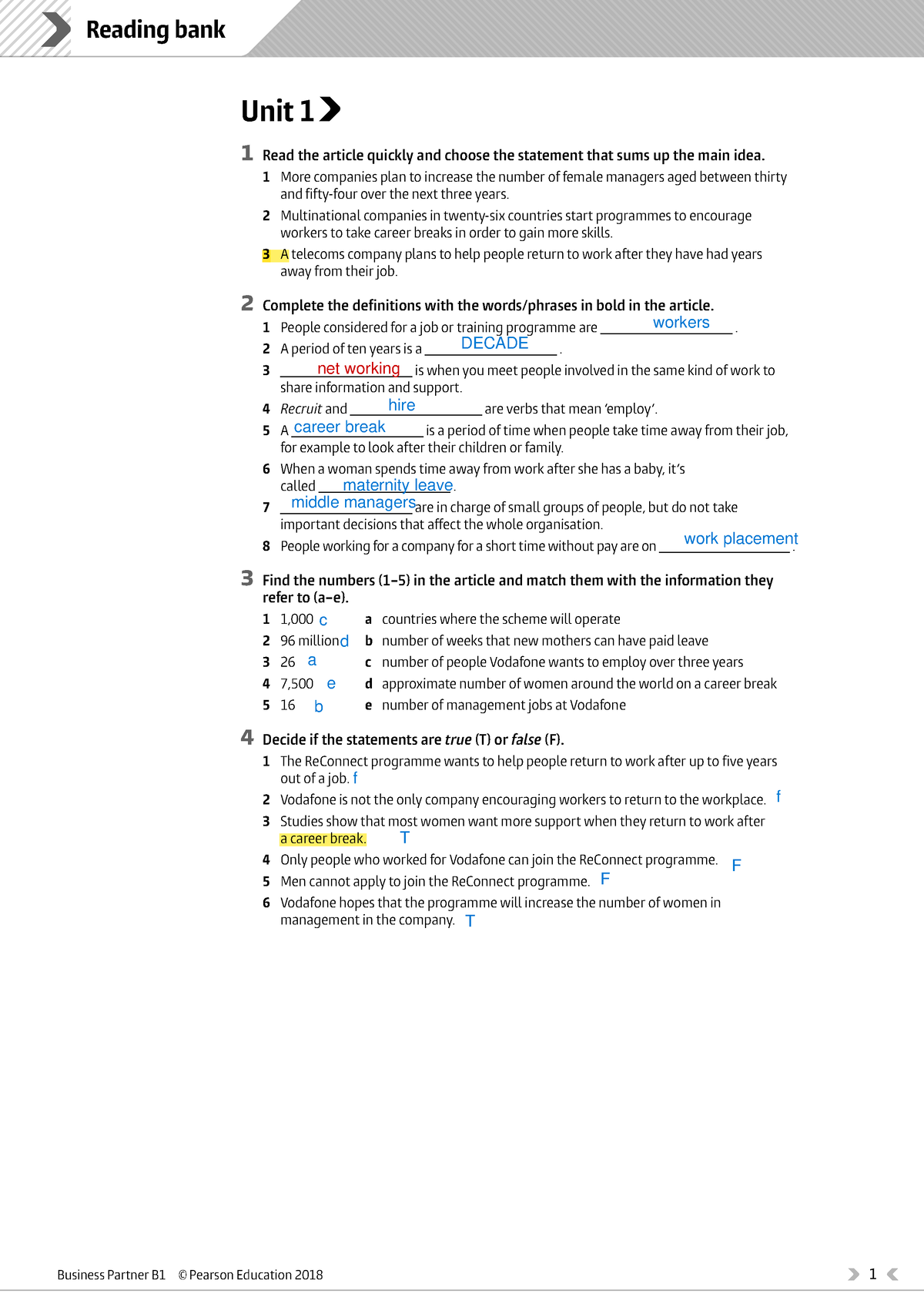 Bus Part B1 Reading Bank U1 - Unit 1 1 Read The Article Quickly And ...