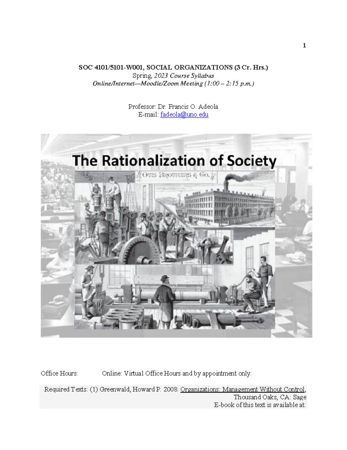 SOC 4101-5101, Social Organization Online, Syllabus, Spring, 2023 (Dr  Adeola)R - SOC 4101/5101-W001, - Studocu