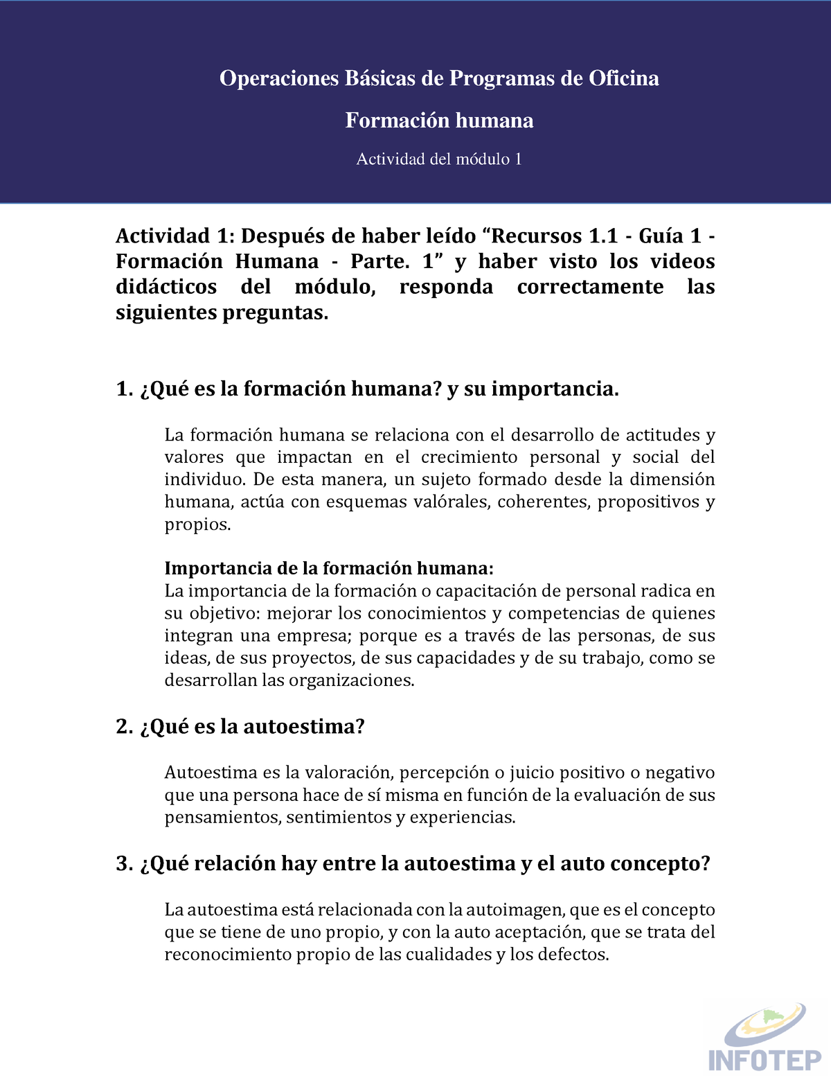 Actividad - Modulo 1 - Formación Humana Actividad Del Módulo 1 ...