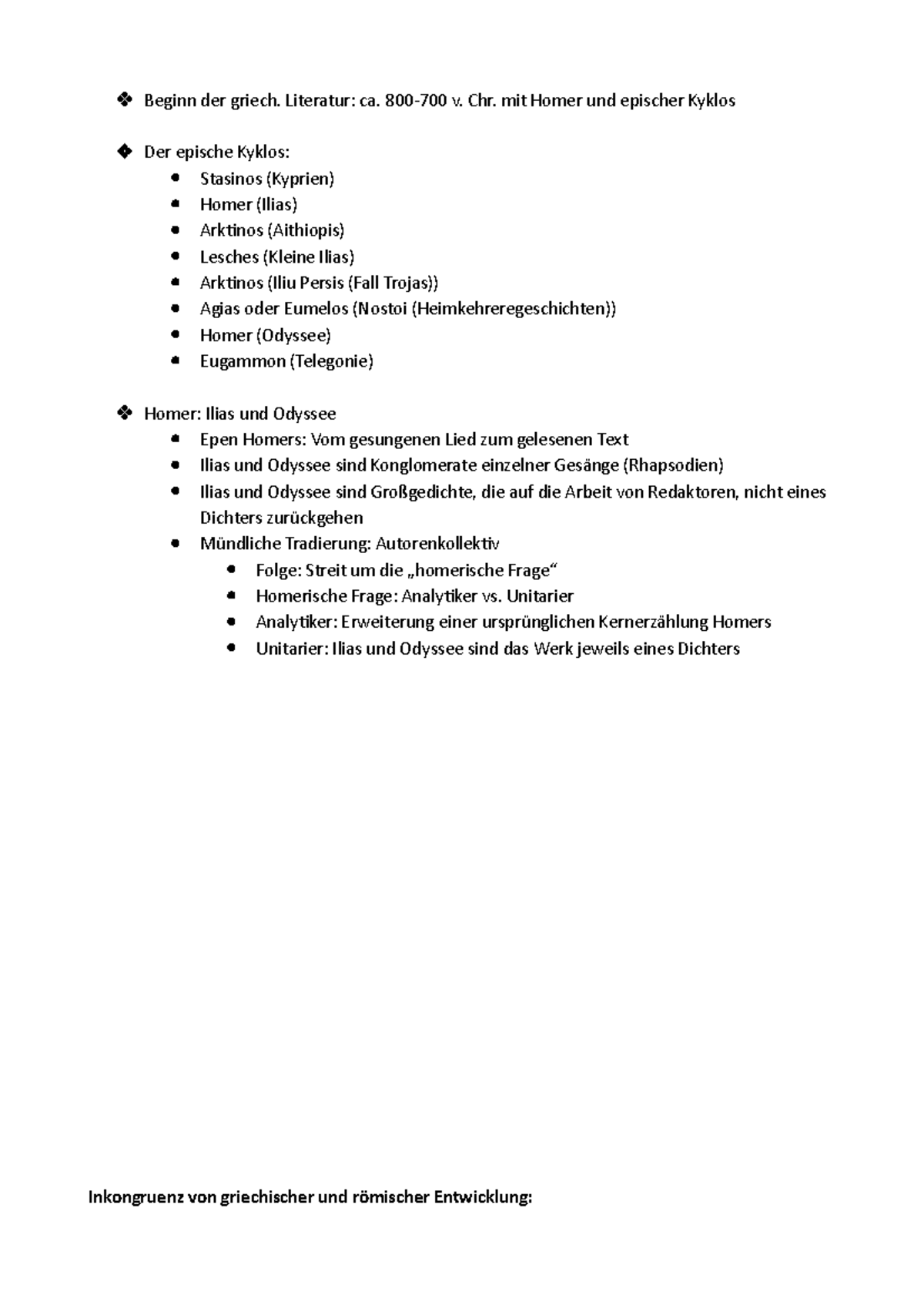 Kl. Ph Antikes Epos Beginn der griech. Literatur ca. 800700 v