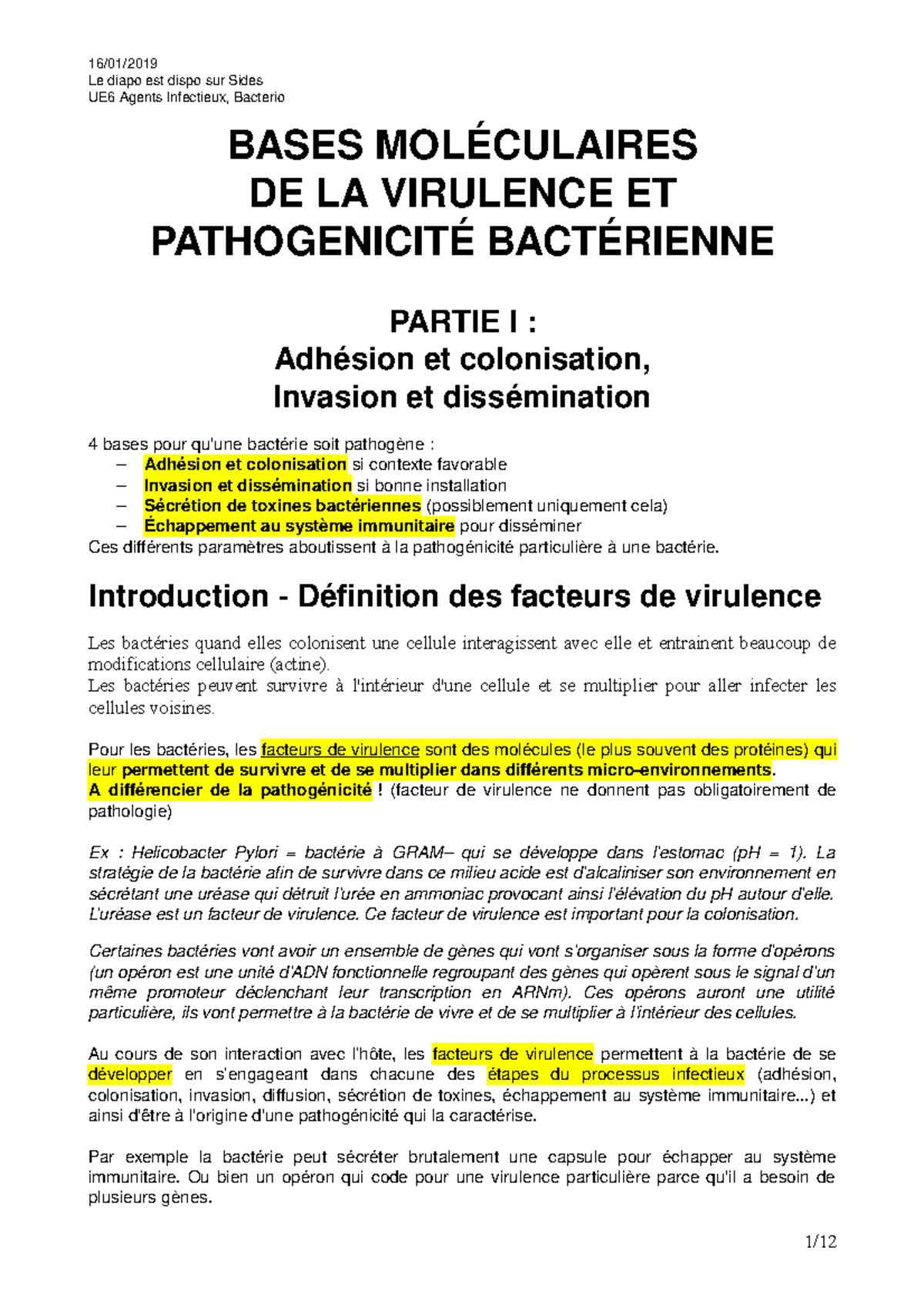 M3 Infect Bases Moleculaires De La Virulence Bacterienne Partie 1 Studocu