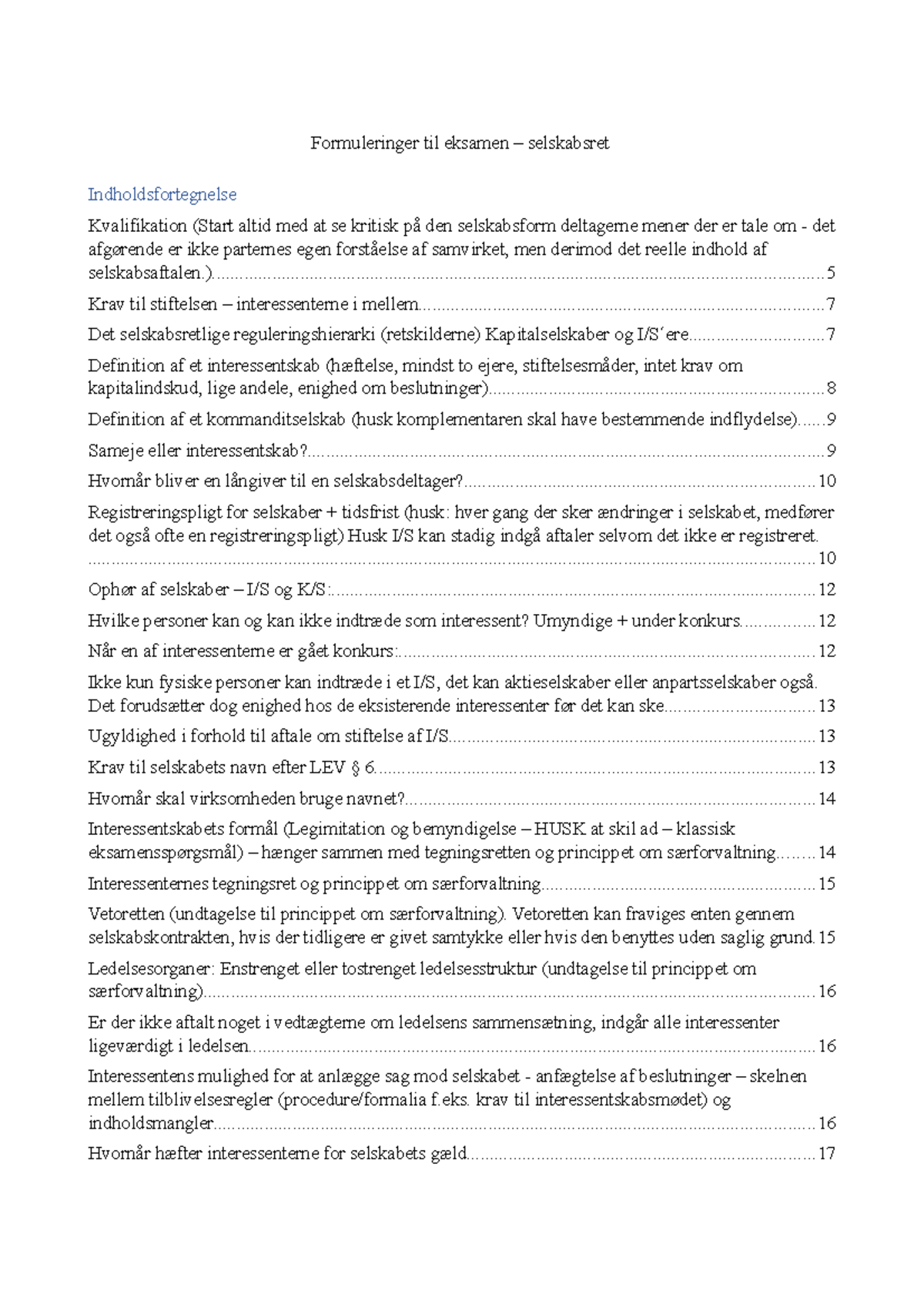 Formuleringer-til-eksamen Selskabsret 2022 - Formuleringer Til Eksamen ...