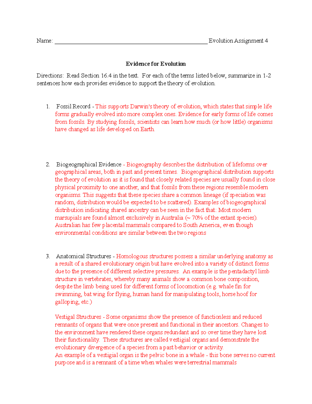 assignment term 3 evolution