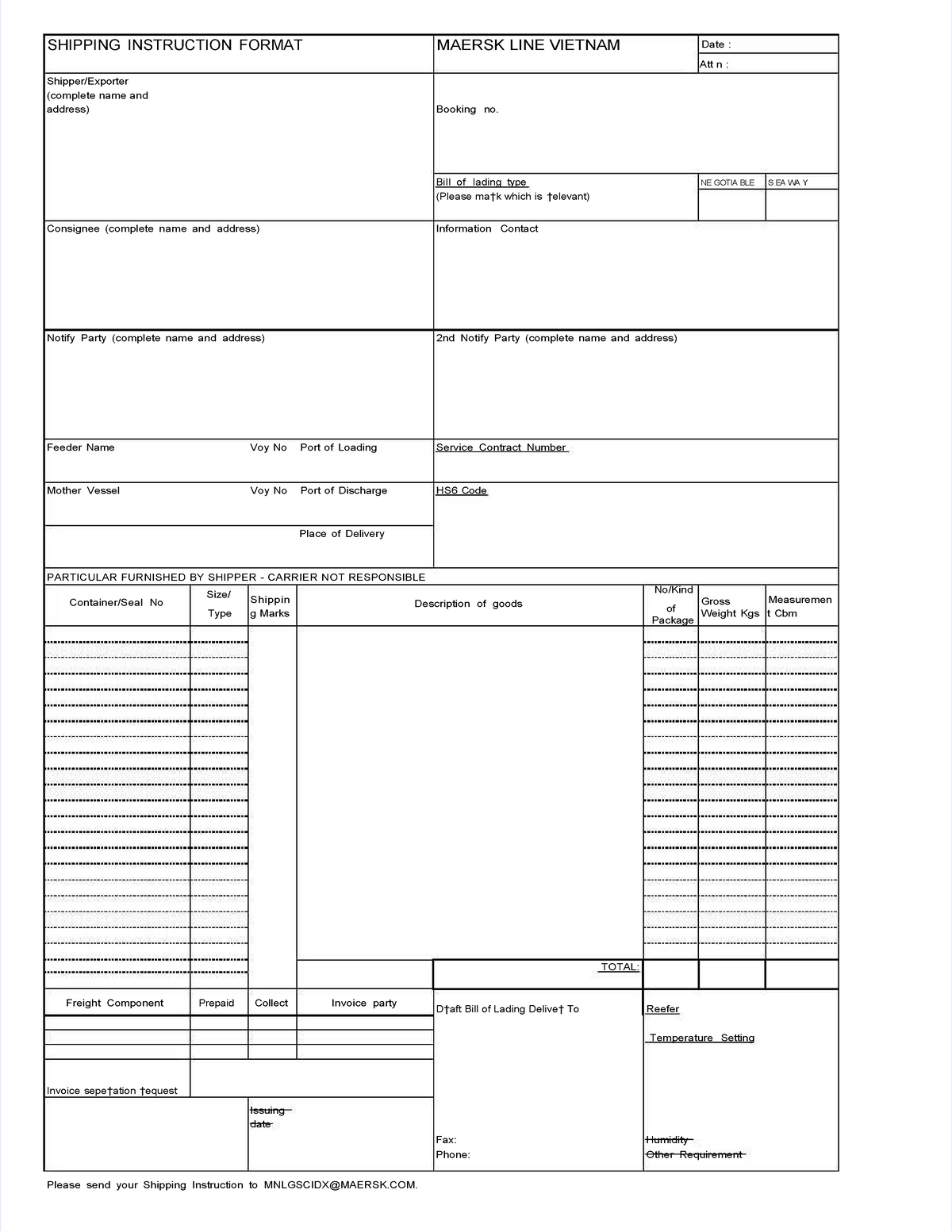 Plantilla de embarque - jej - SHIPPING INSTRUCTION FORMAT MAERSK LINE ...