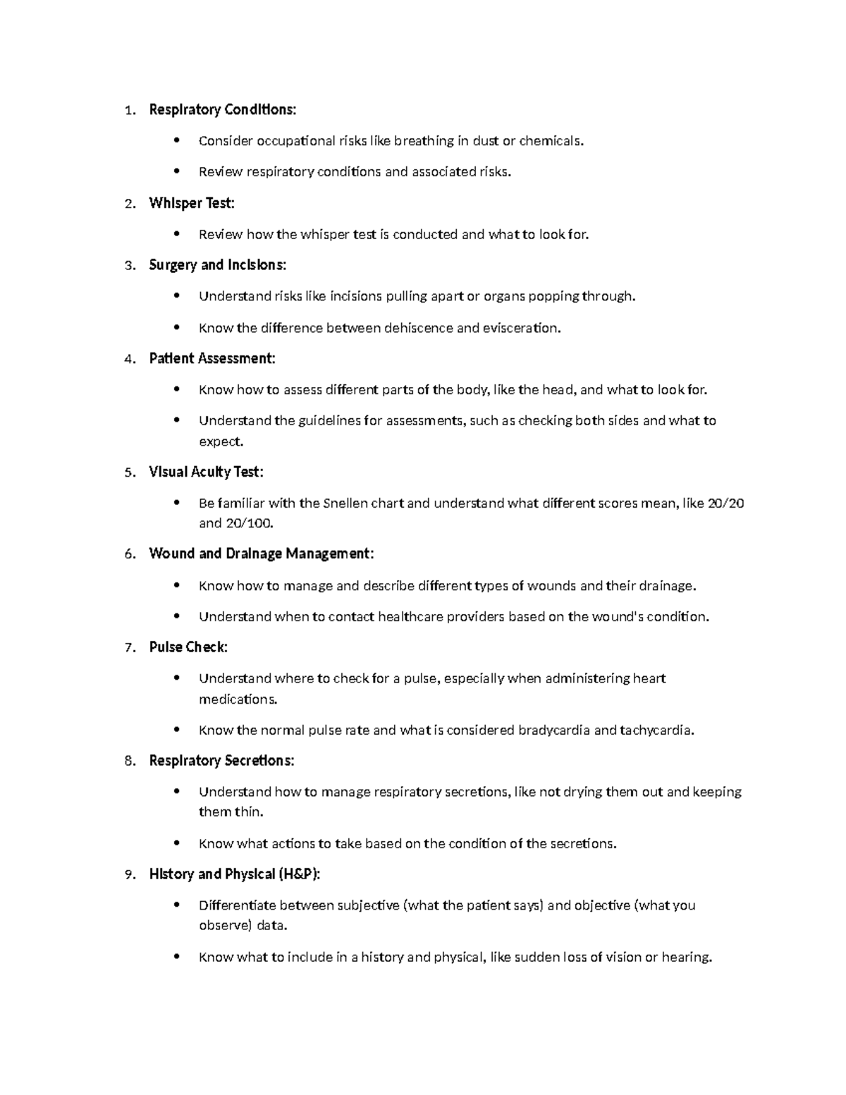 Fundamentals Exam 2 - 1. Respiratory Conditions: Consider occupational ...