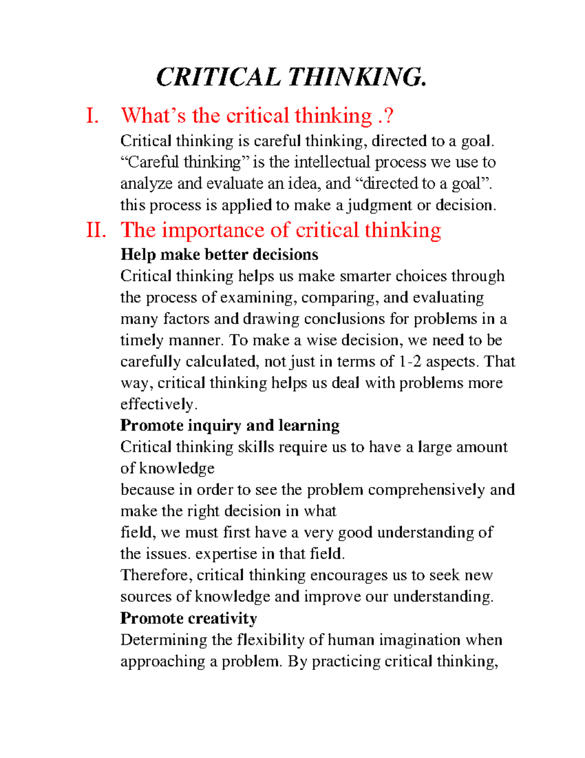 the art of critical thinking summary