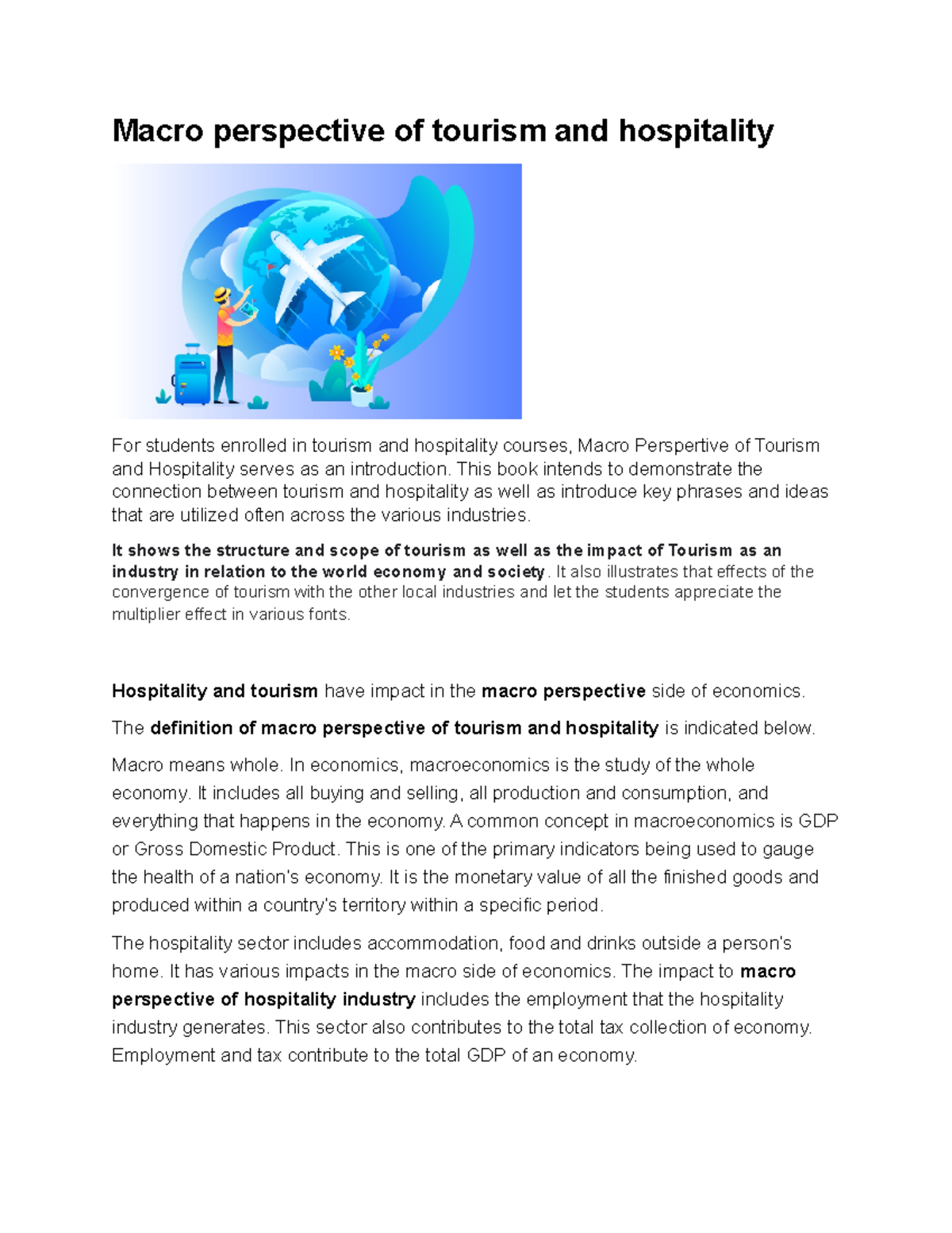 Introduction to Tourism (Macroperspective in Tourism and Hospitality)